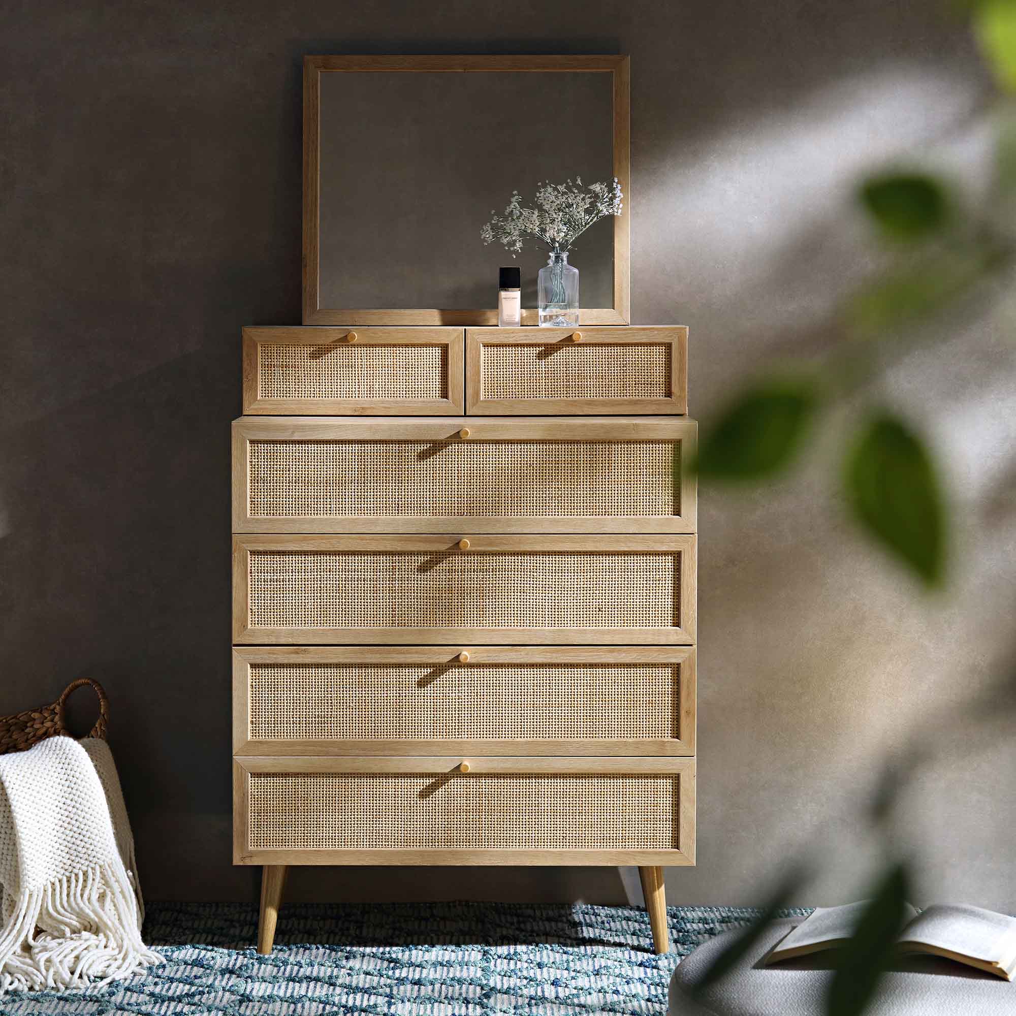 Frances Woven Rattan Tall Vanity Chest with Mirror, Natural - Image 2