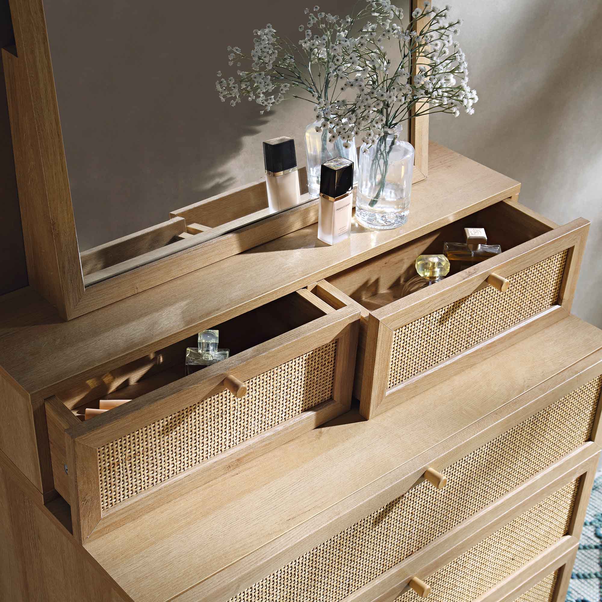 Frances Woven Rattan Tall Vanity Chest with Mirror, Natural - Image 3