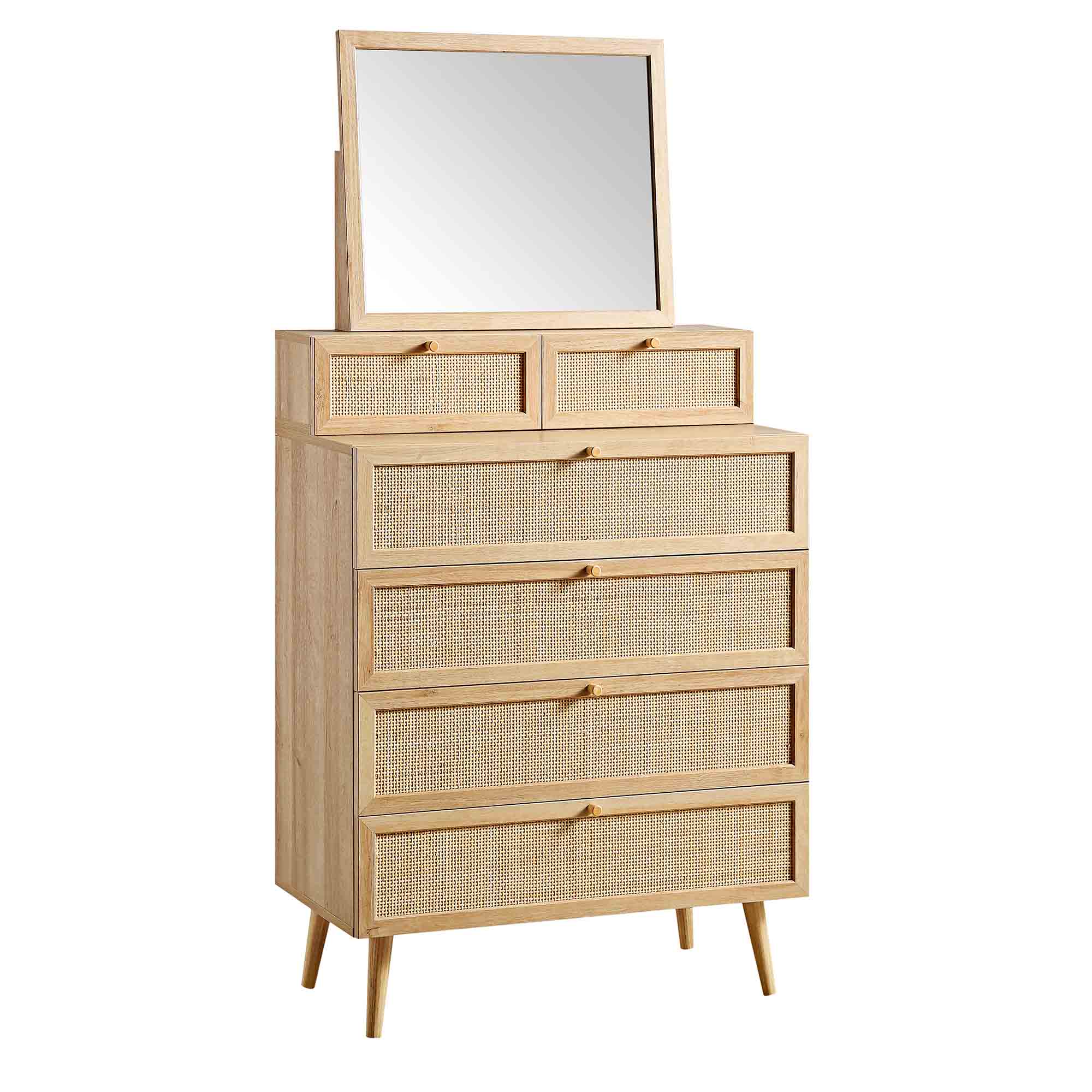 Frances Woven Rattan Tall Vanity Chest with Mirror, Natural - Image 5