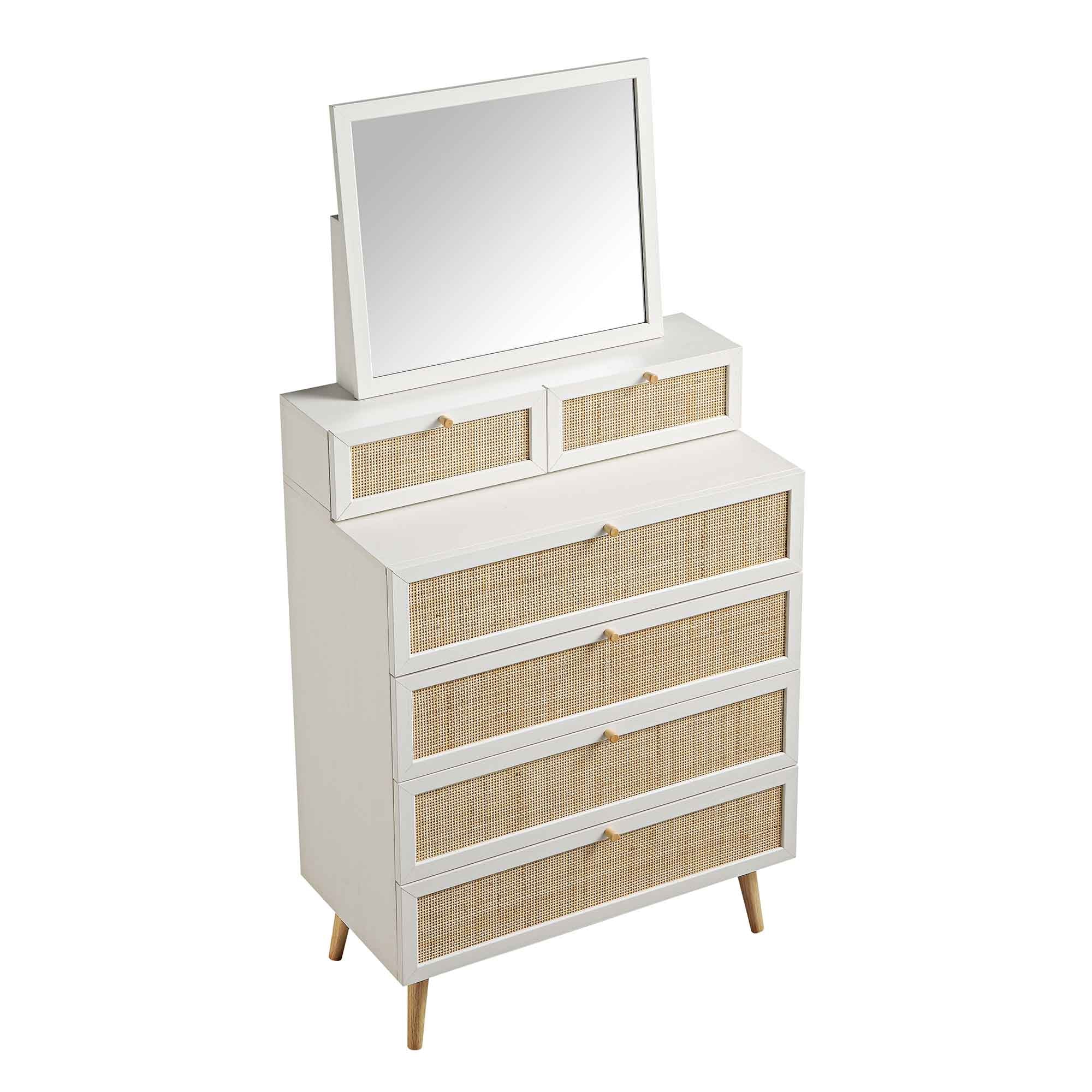 Frances Woven Rattan Tall Vanity Chest with Mirror, White - Image 10