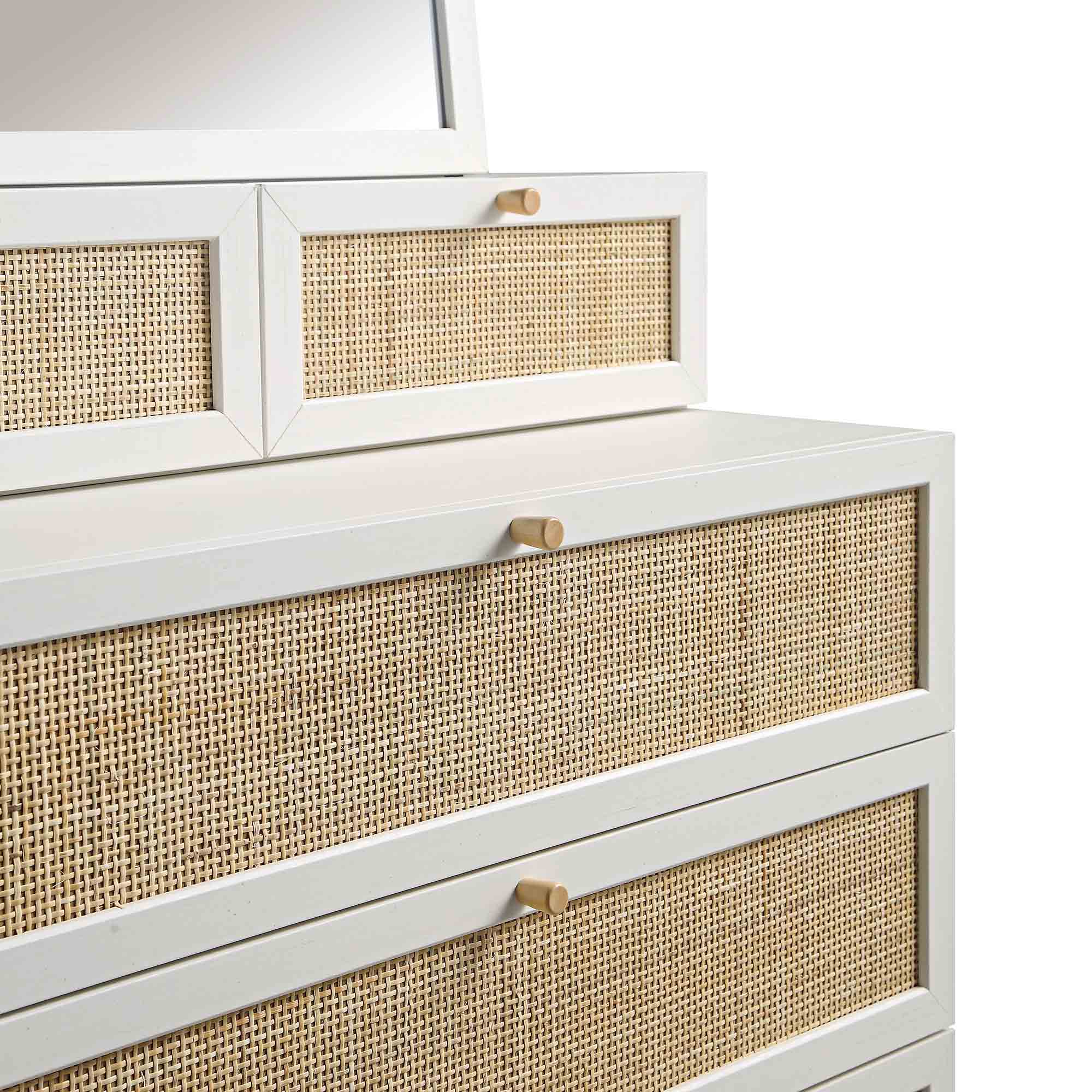 Frances Woven Rattan Tall Vanity Chest with Mirror, White - Image 11