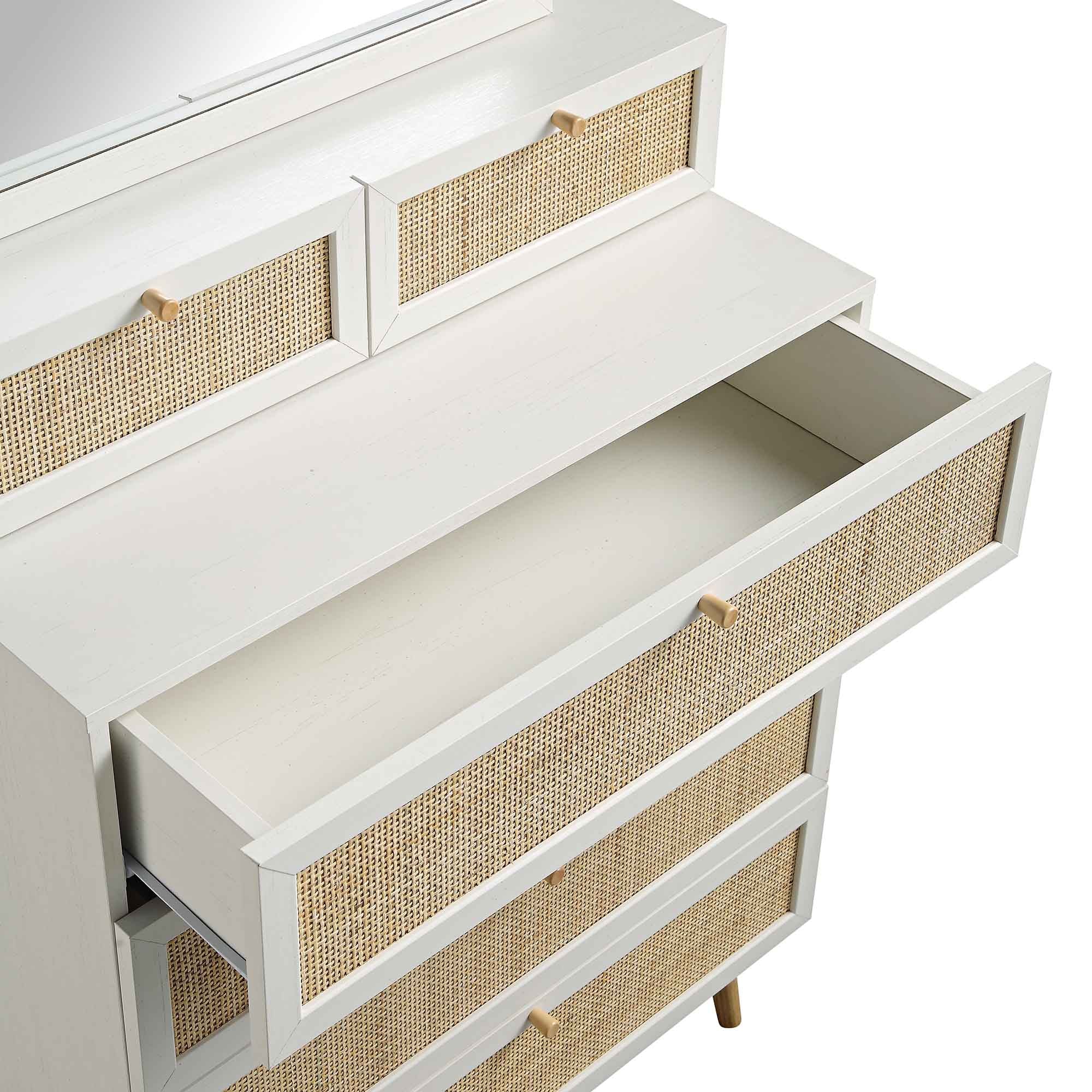 Frances Woven Rattan Tall Vanity Chest with Mirror, White - Image 12