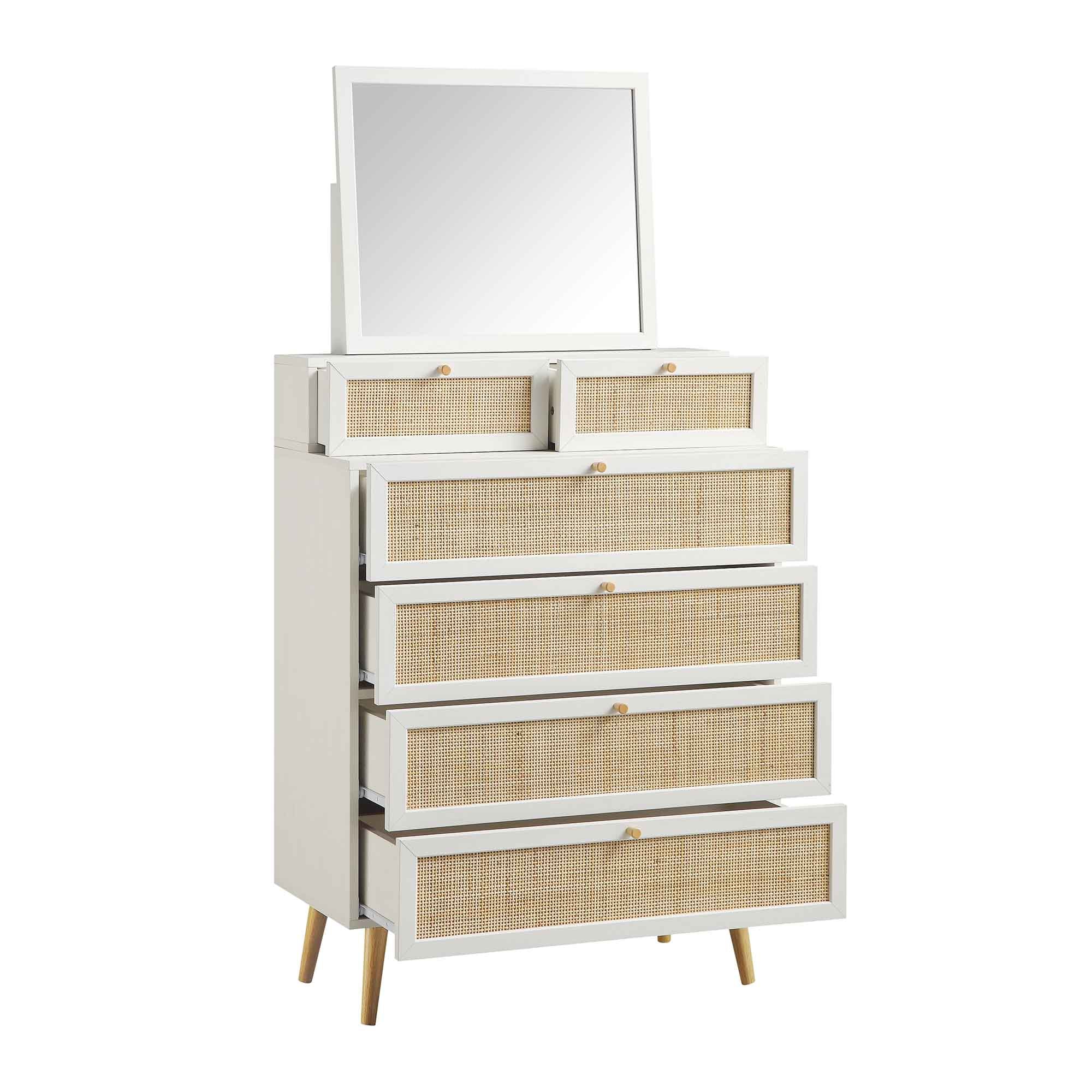 Frances Woven Rattan Tall Vanity Chest with Mirror, White - Image 5