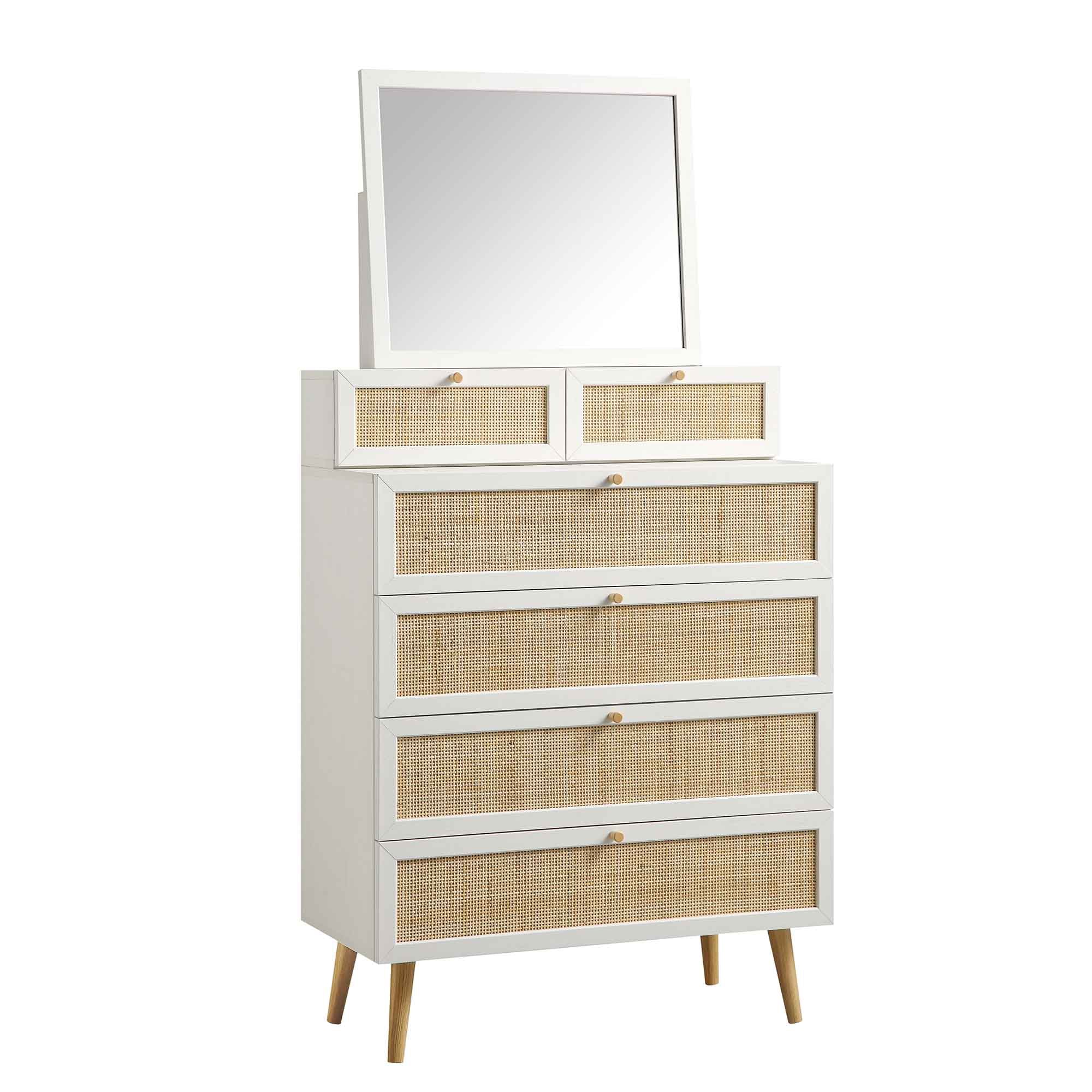 Frances Woven Rattan Tall Vanity Chest with Mirror, White - Image 7