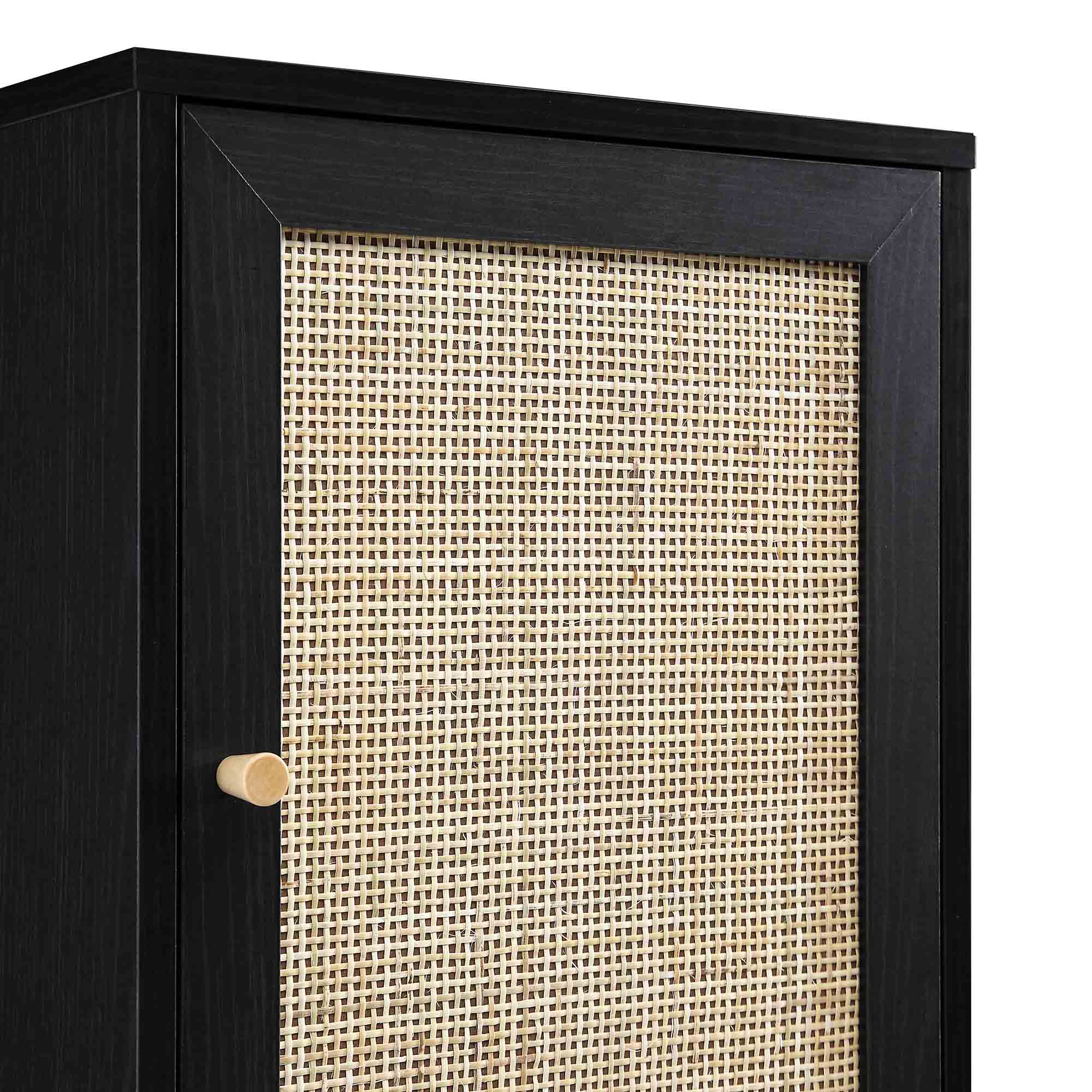 Frances Woven Rattan Tallboy Bathroom Unit, Black - Image 10