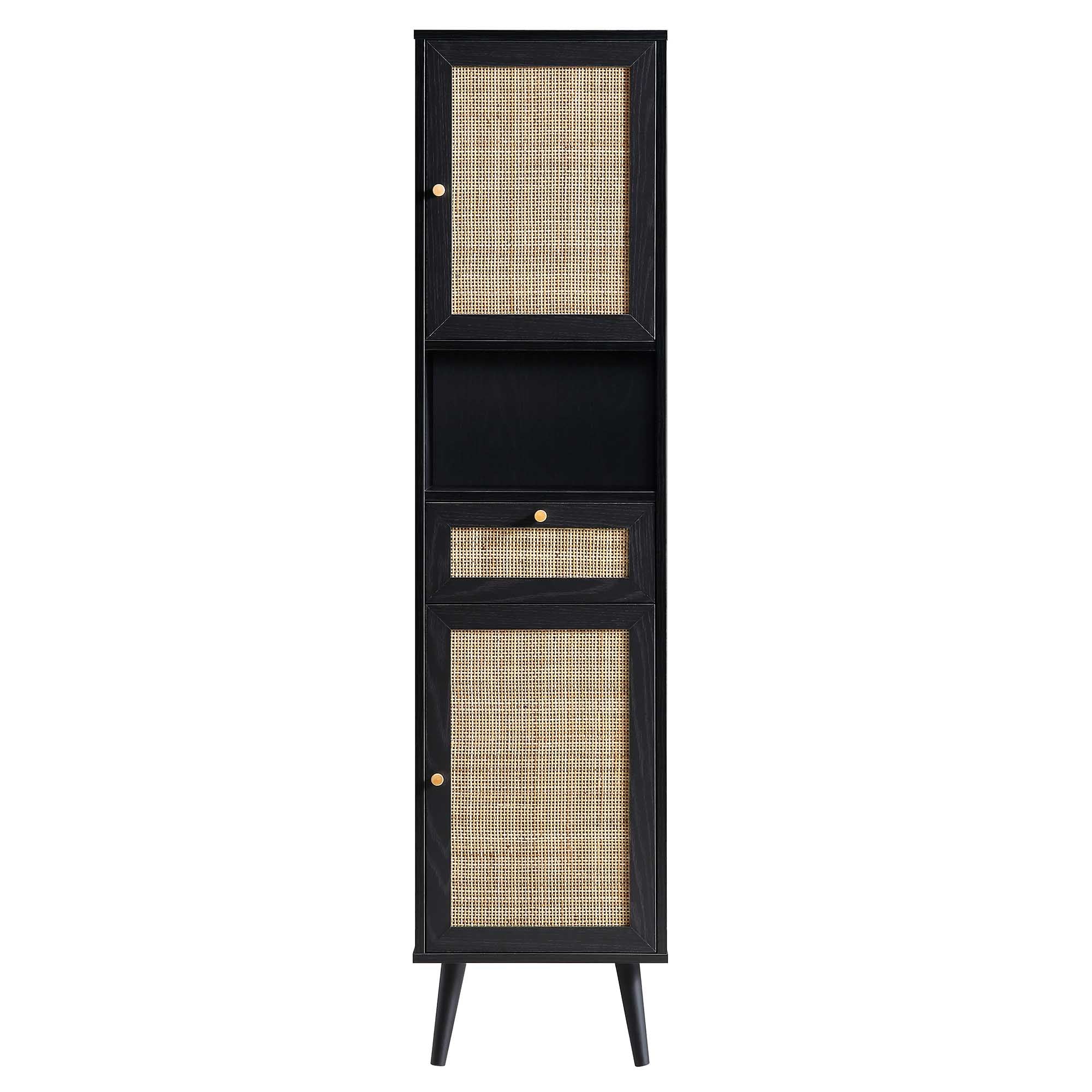 Frances Woven Rattan Tallboy Bathroom Unit, Black - Image 5