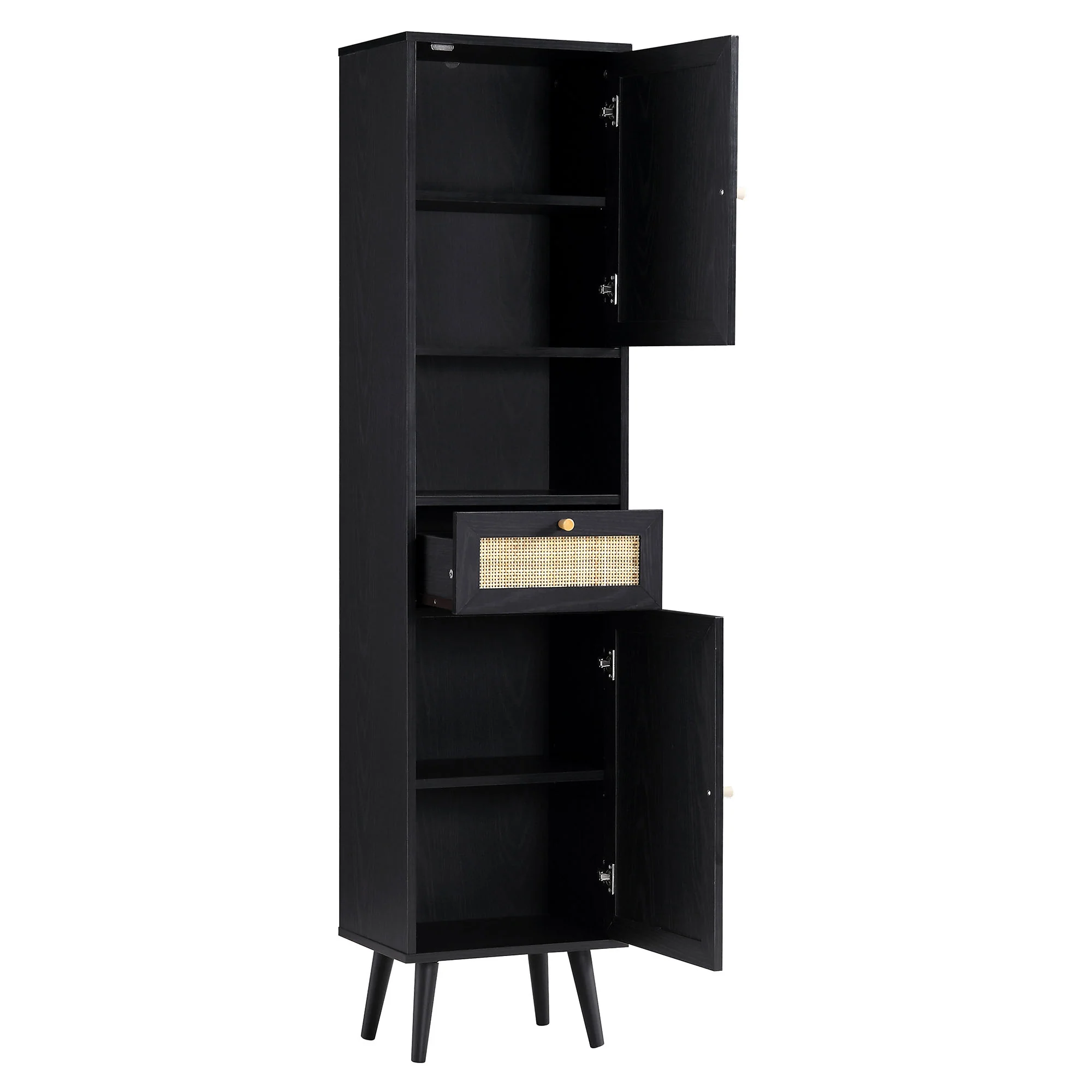 Frances Woven Rattan Tallboy Bathroom Unit, Black - Image 7