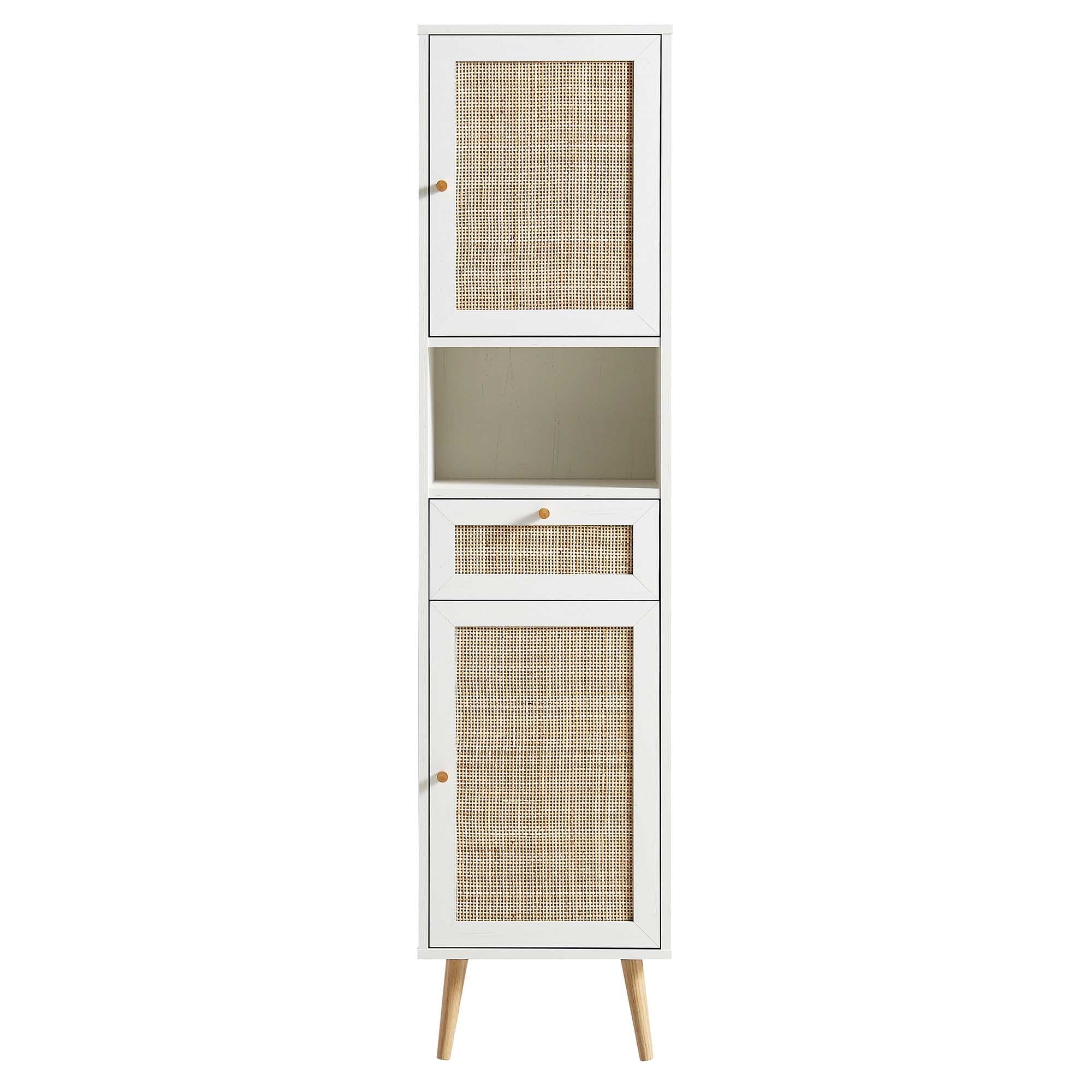 Frances Woven Rattan Tallboy Bathroom Unit, White - Image 5