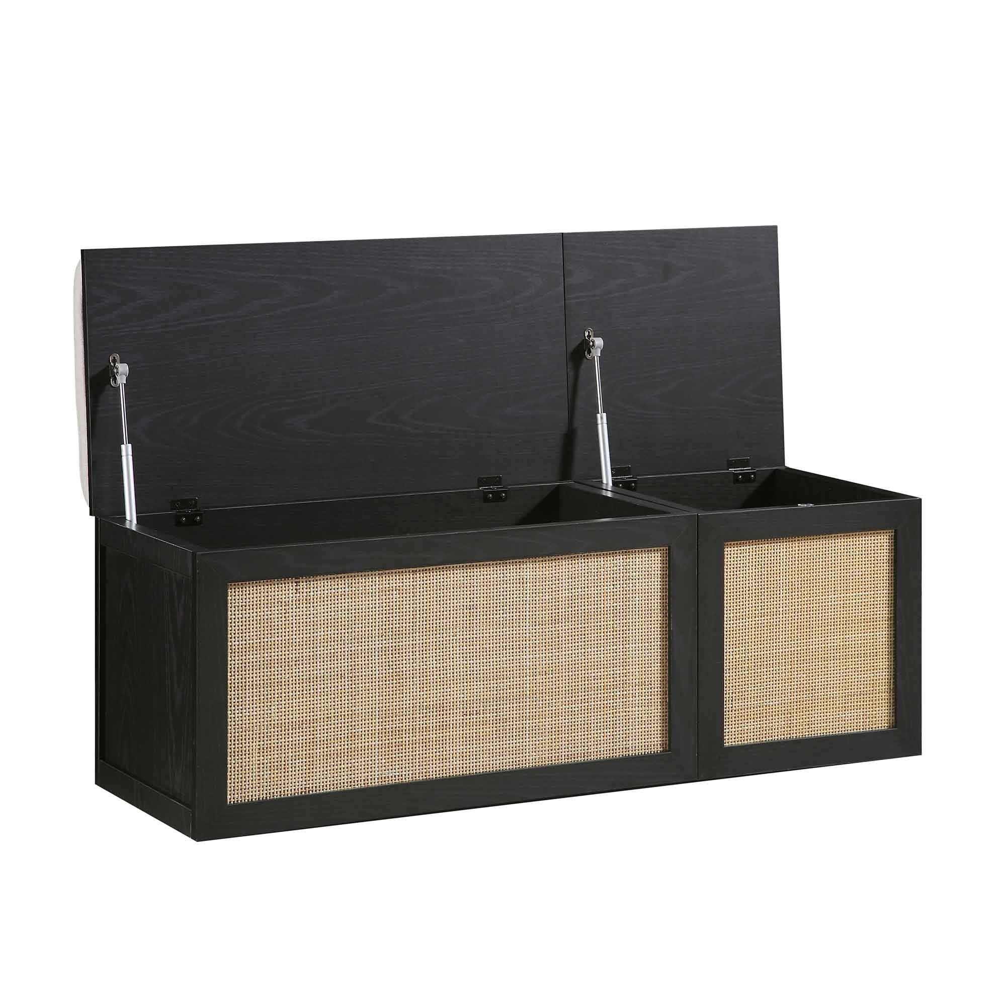 Frances Woven Rattan Triple Storage Stool Set with Cushion, Black - Image 6