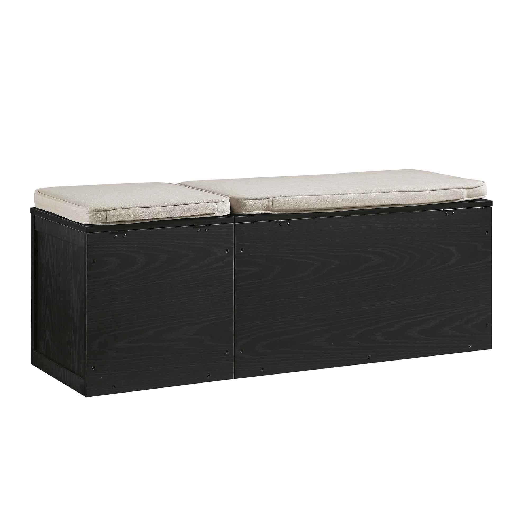 Frances Woven Rattan Triple Storage Stool Set with Cushion, Black - Image 9
