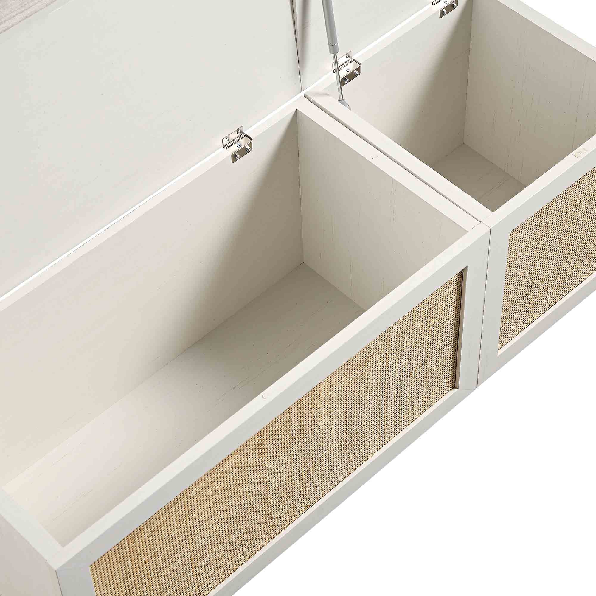 Frances Woven Rattan Triple Storage Stool Set with Cushion, White - Image 10