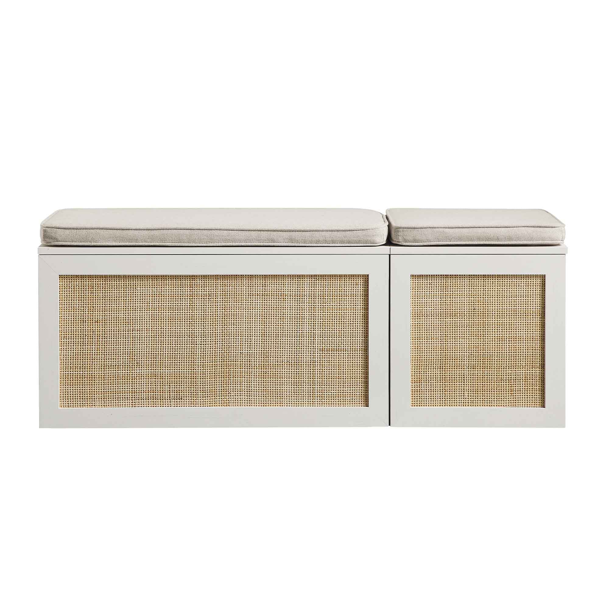 Frances Woven Rattan Triple Storage Stool Set with Cushion, White - Image 3