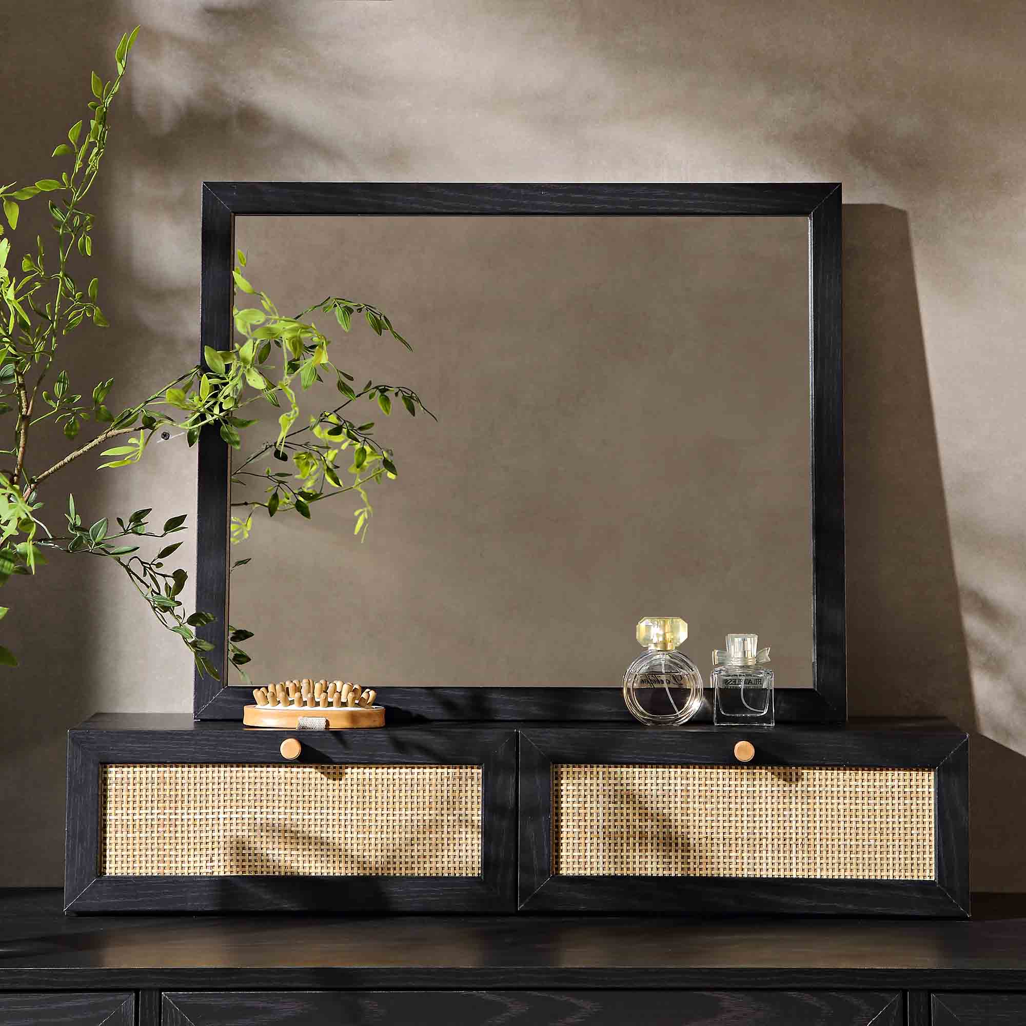Frances Woven Rattan Vanity Mirror, Black - Image 2