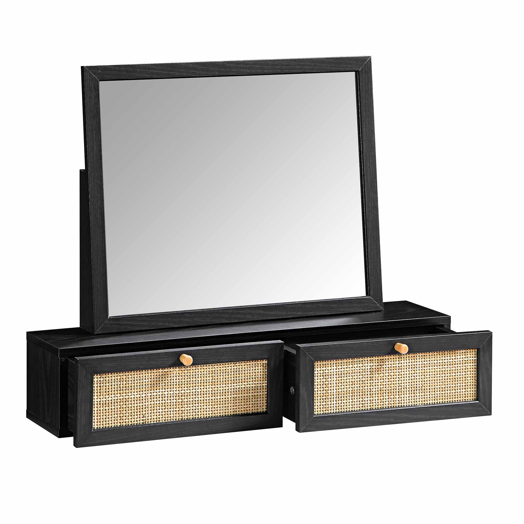 Frances Woven Rattan Vanity Mirror, Black - Image 6