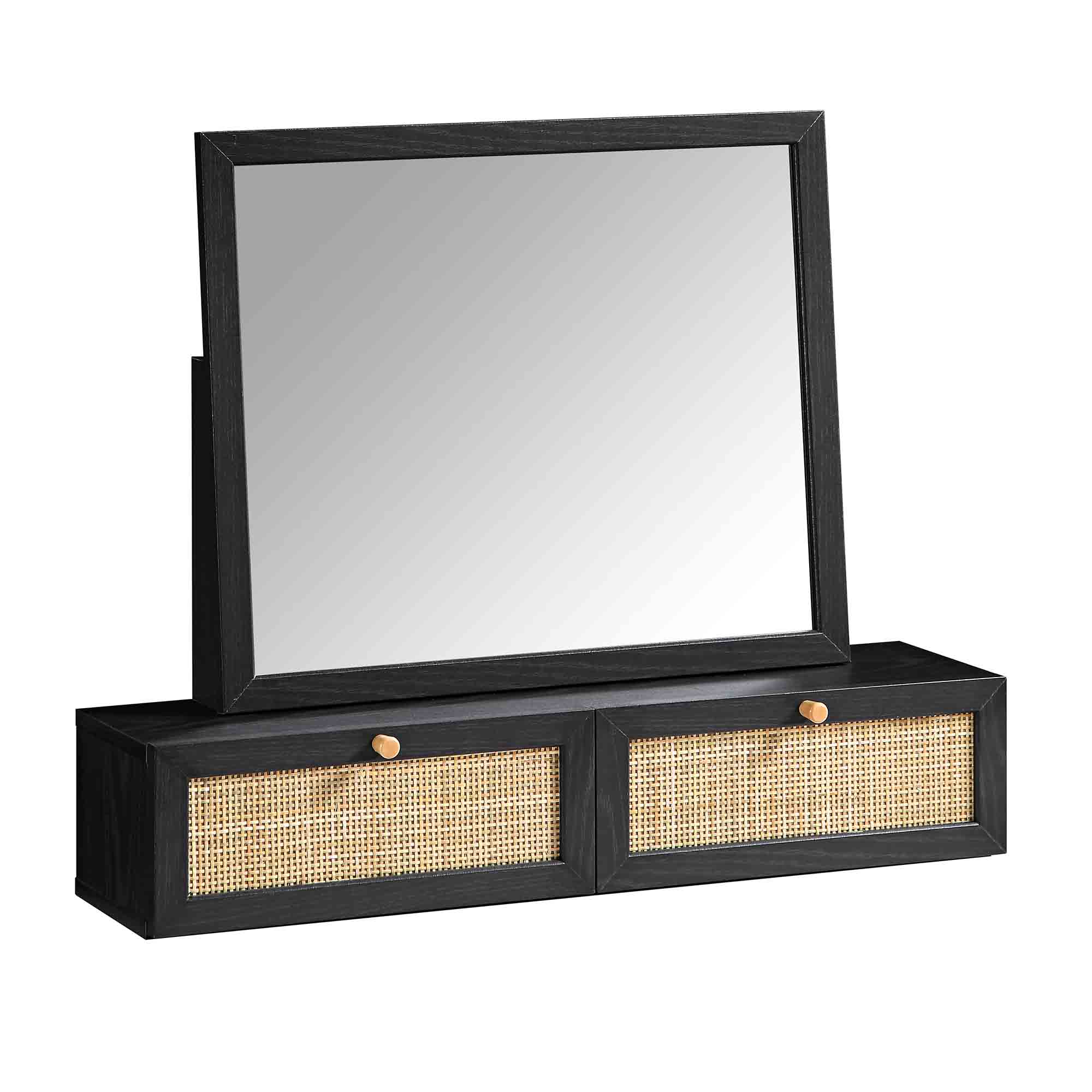 Frances Woven Rattan Vanity Mirror, Black - Image 8