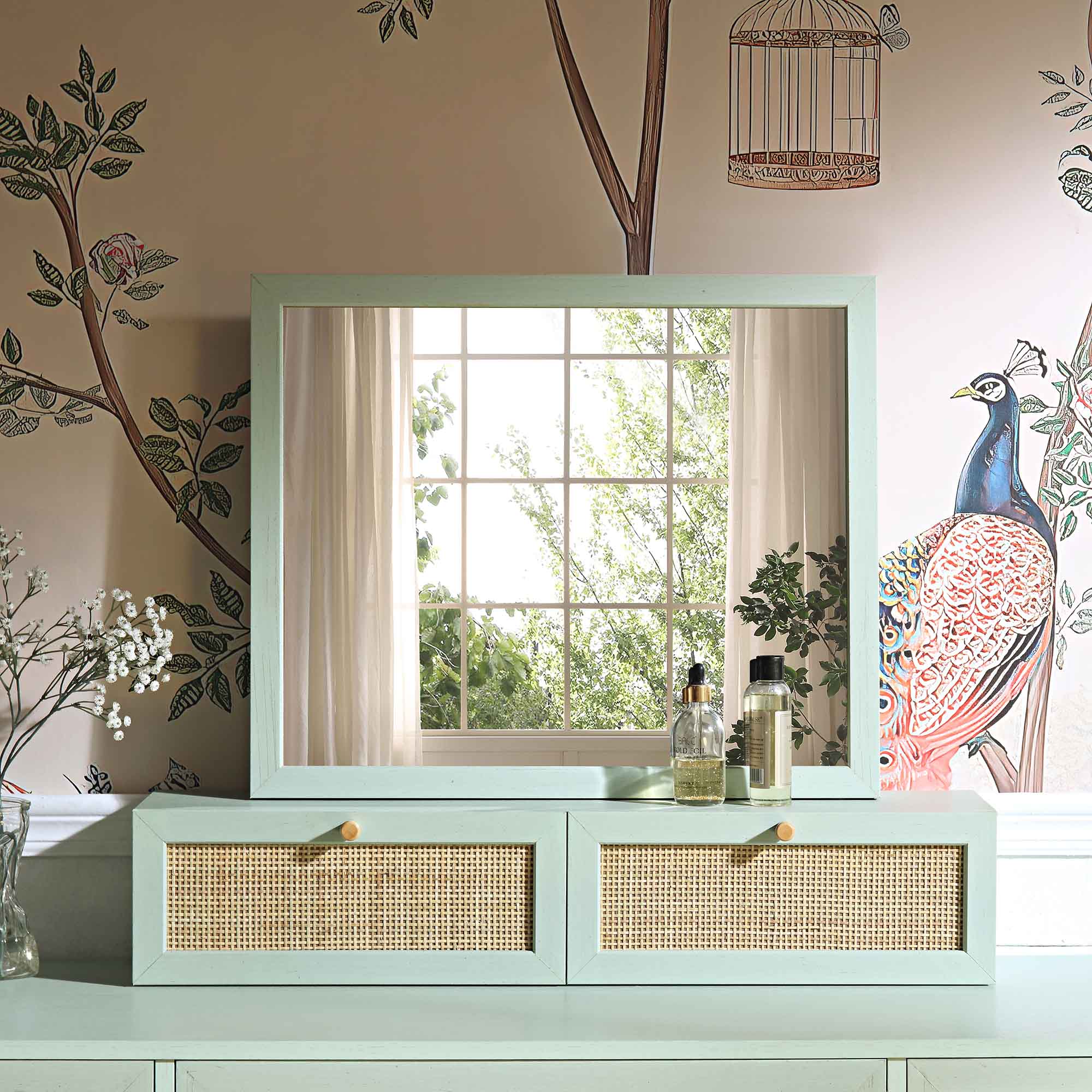 Frances Woven Rattan Vanity Mirror, Mint - Image 2