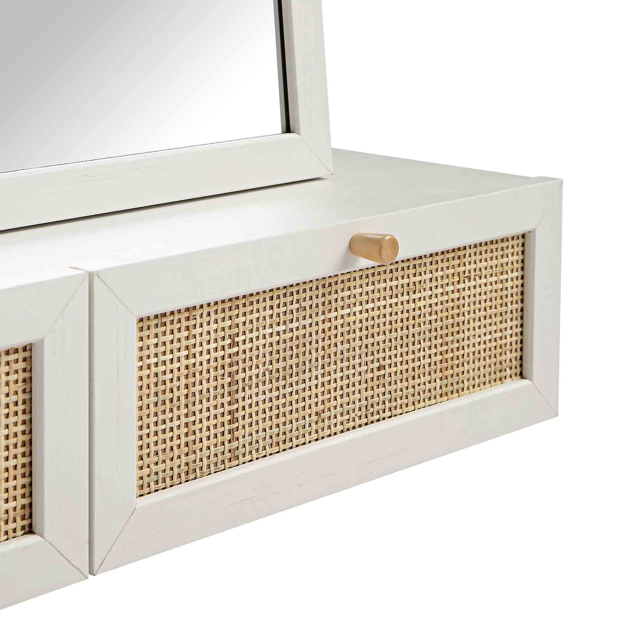Frances Woven Rattan Vanity Mirror, White - Image 11