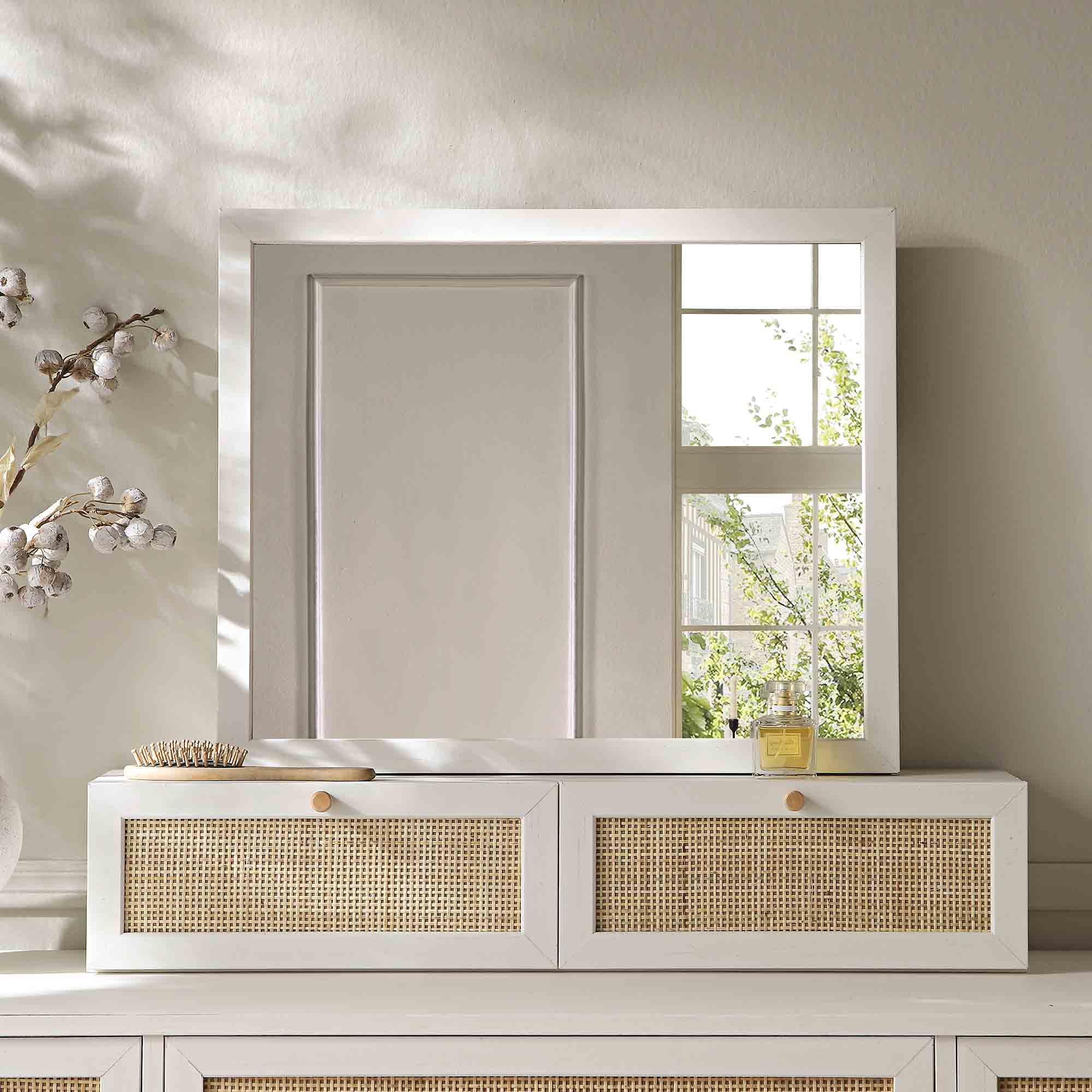 Frances Woven Rattan Vanity Mirror, White - Image 2