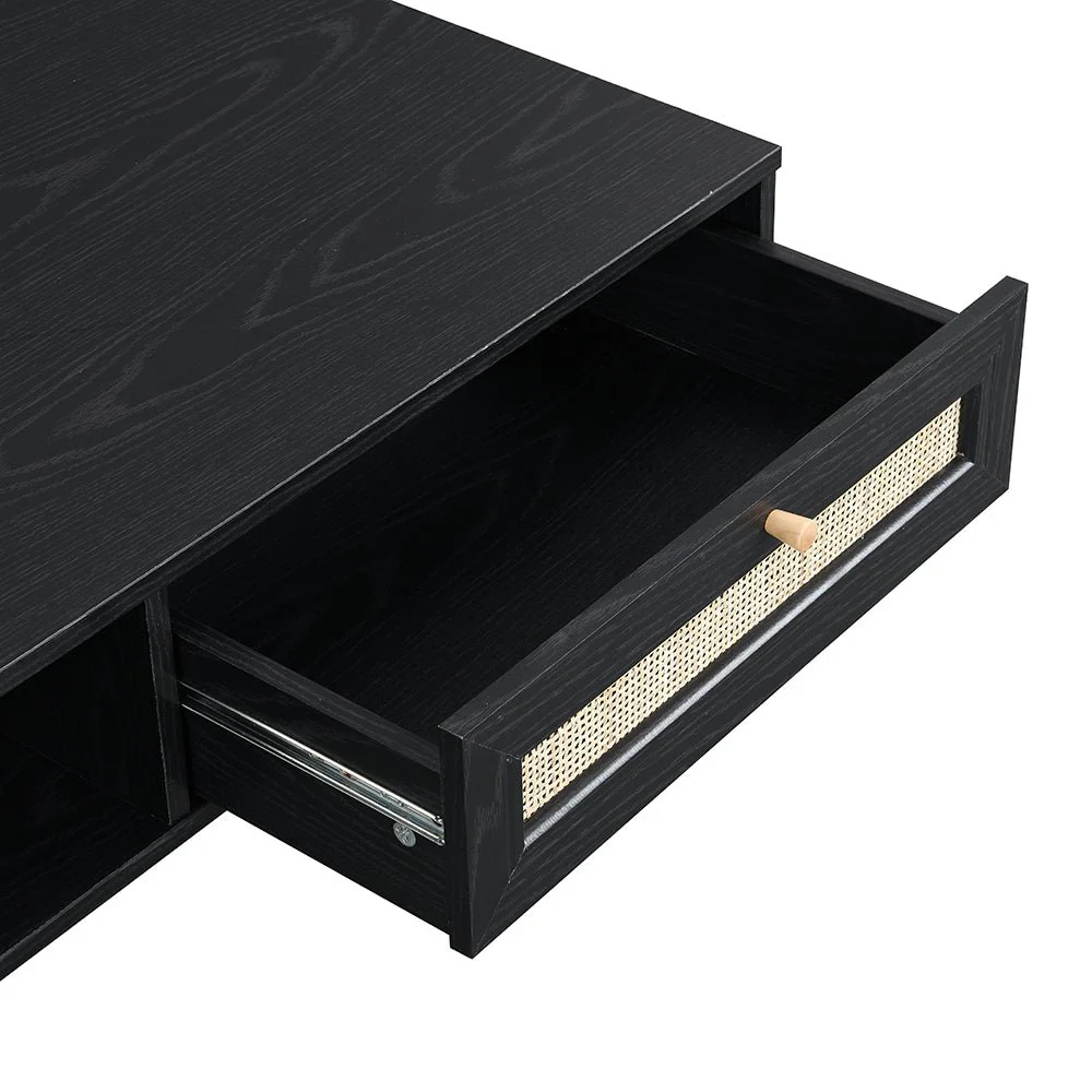 Frances Woven Rattan Wooden Coffee Table in Black Colour - Image 7