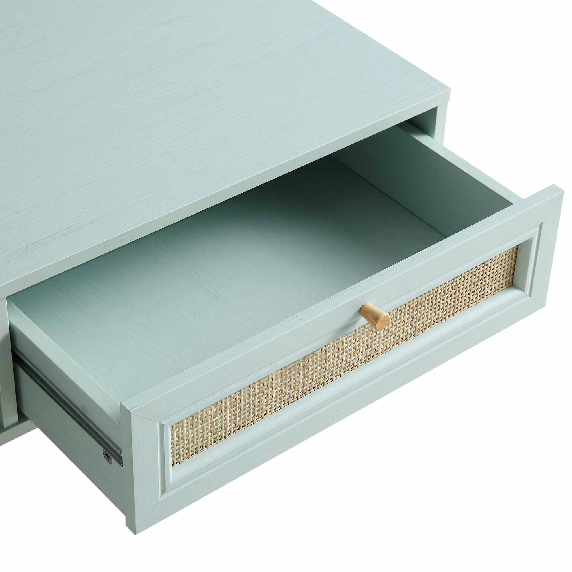 Frances Woven Rattan Wooden Coffee Table in Mint - Image 11