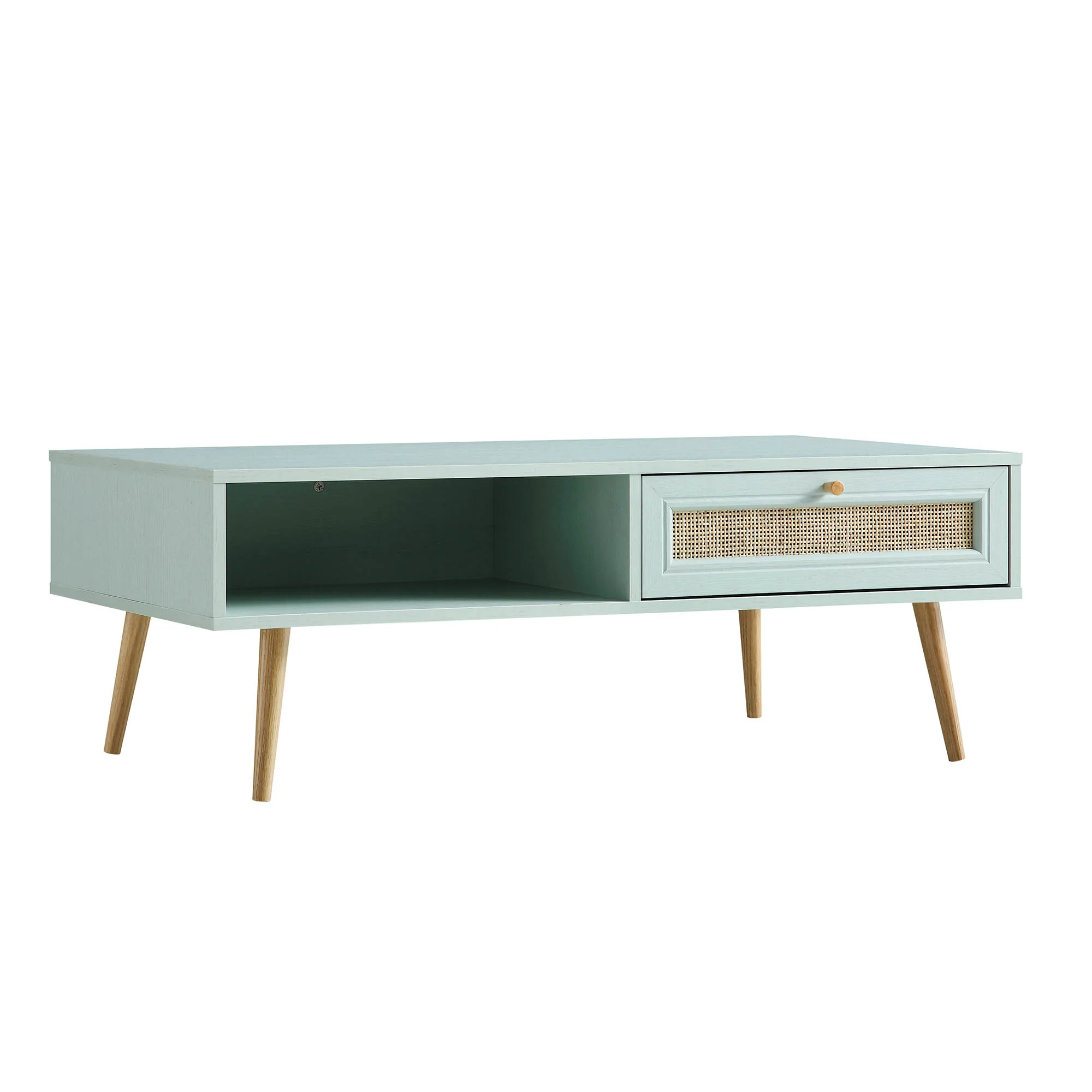 Frances Woven Rattan Wooden Coffee Table in Mint - Image 5