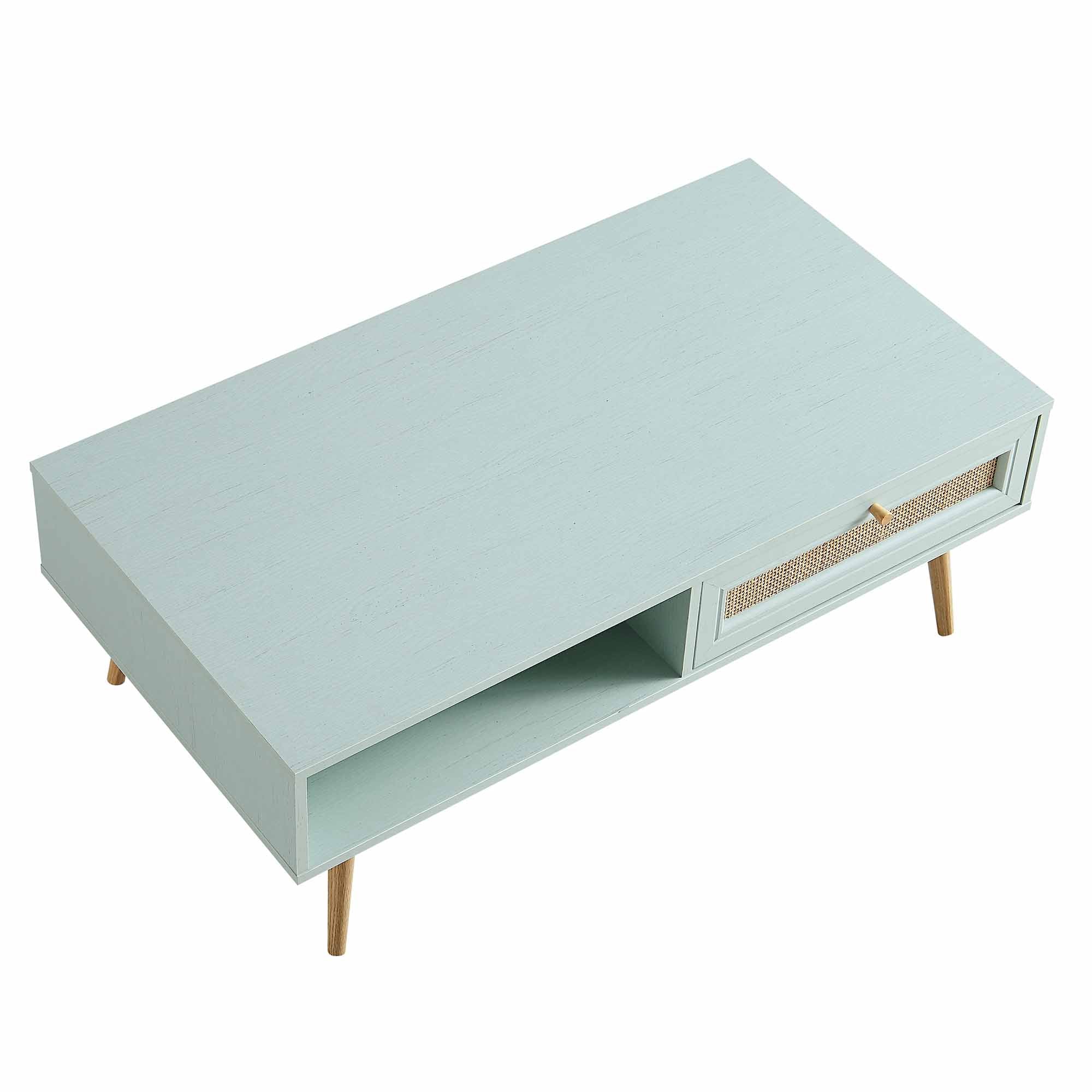 Frances Woven Rattan Wooden Coffee Table in Mint - Image 8