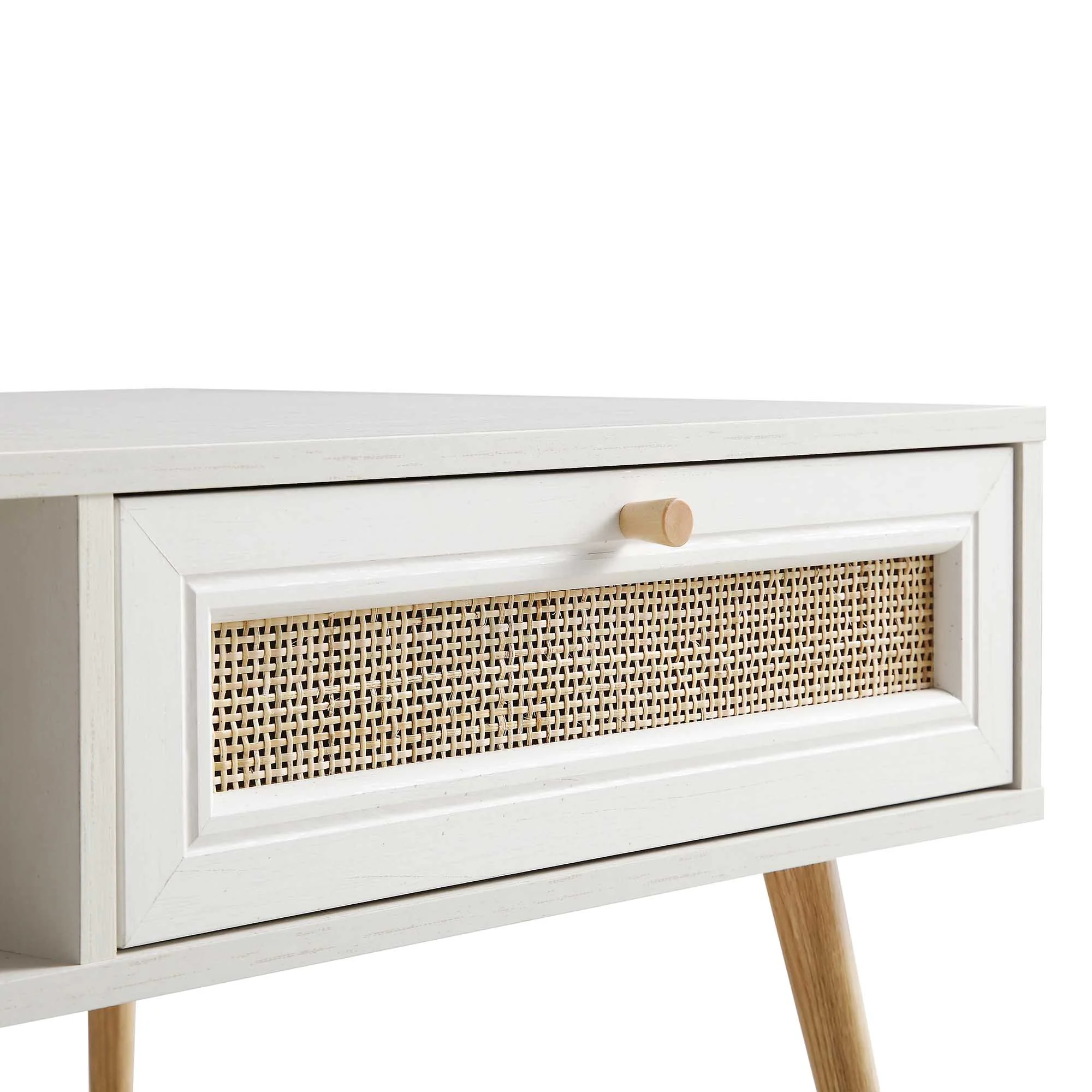 Frances Woven Rattan Wooden Coffee Table in White - Image 12