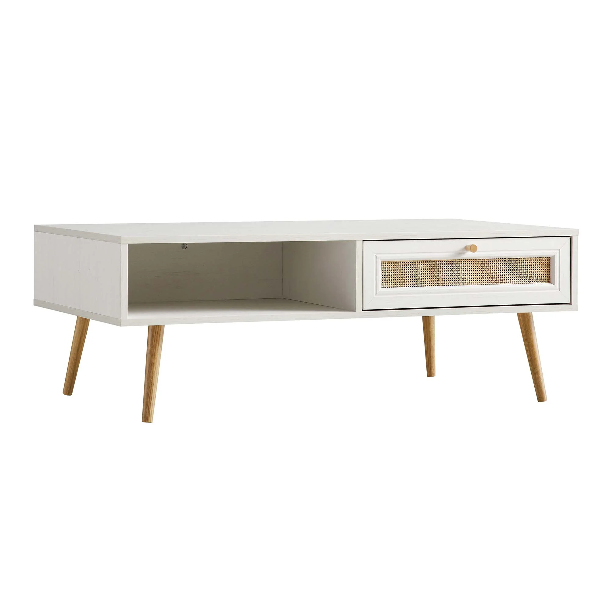 Frances Woven Rattan Wooden Coffee Table in White - Image 5