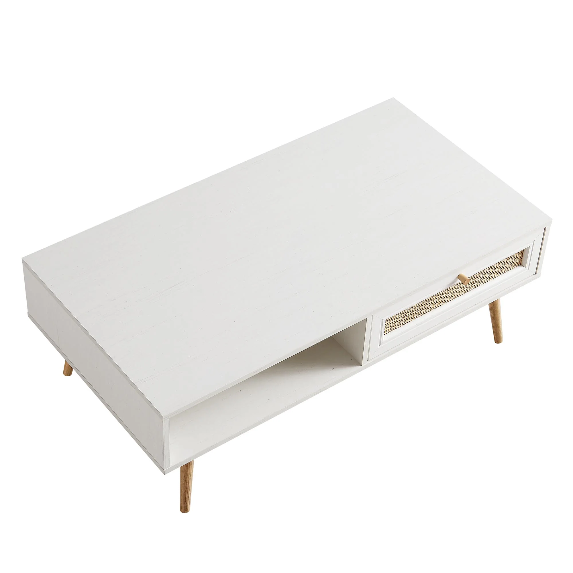 Frances Woven Rattan Wooden Coffee Table in White - Image 8