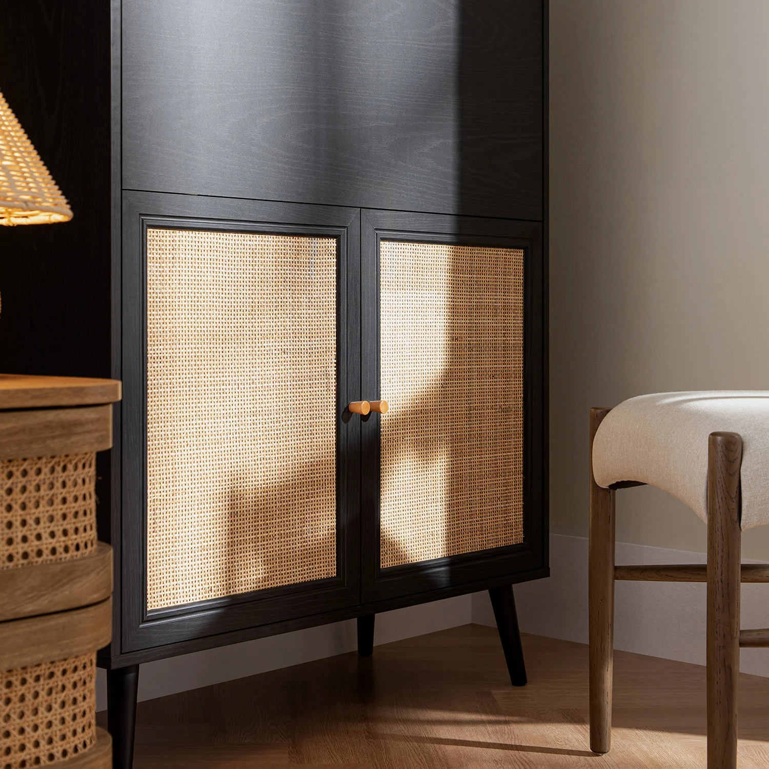 Frances Woven Rattan Writing Bureau, Black - Image 6
