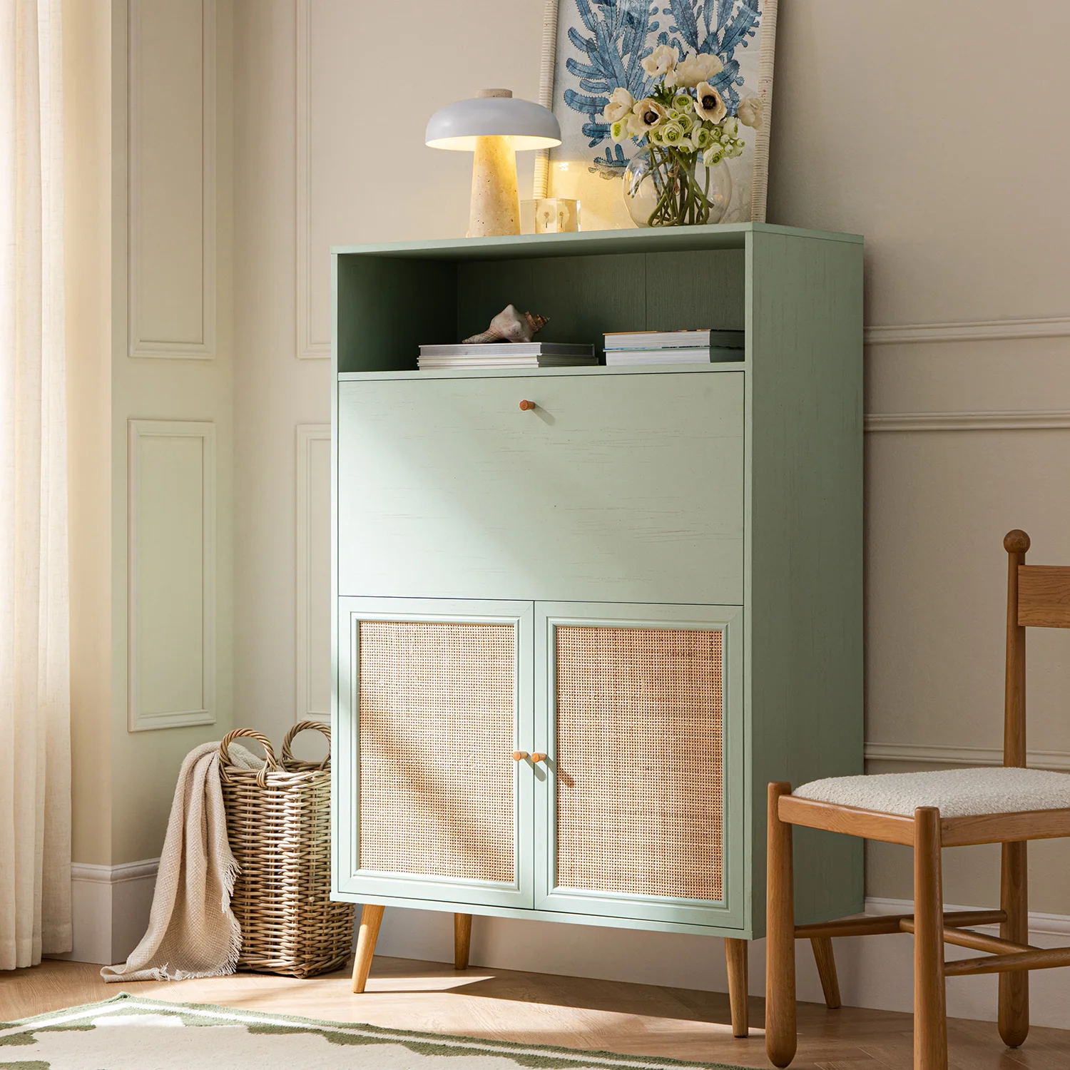Frances Woven Rattan Writing Bureau, Mint - Image 2