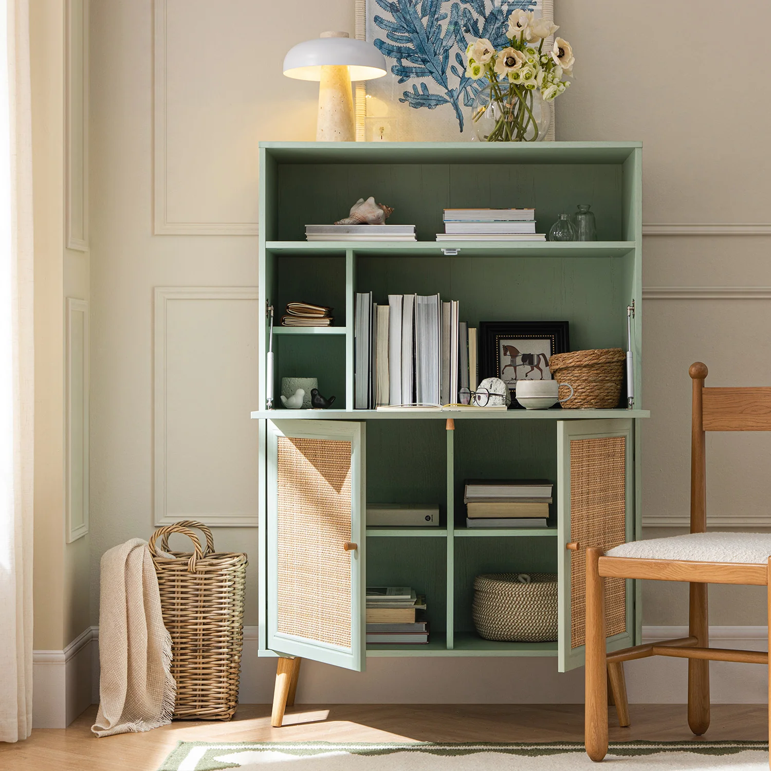 Frances Woven Rattan Writing Bureau, Mint - Image 3