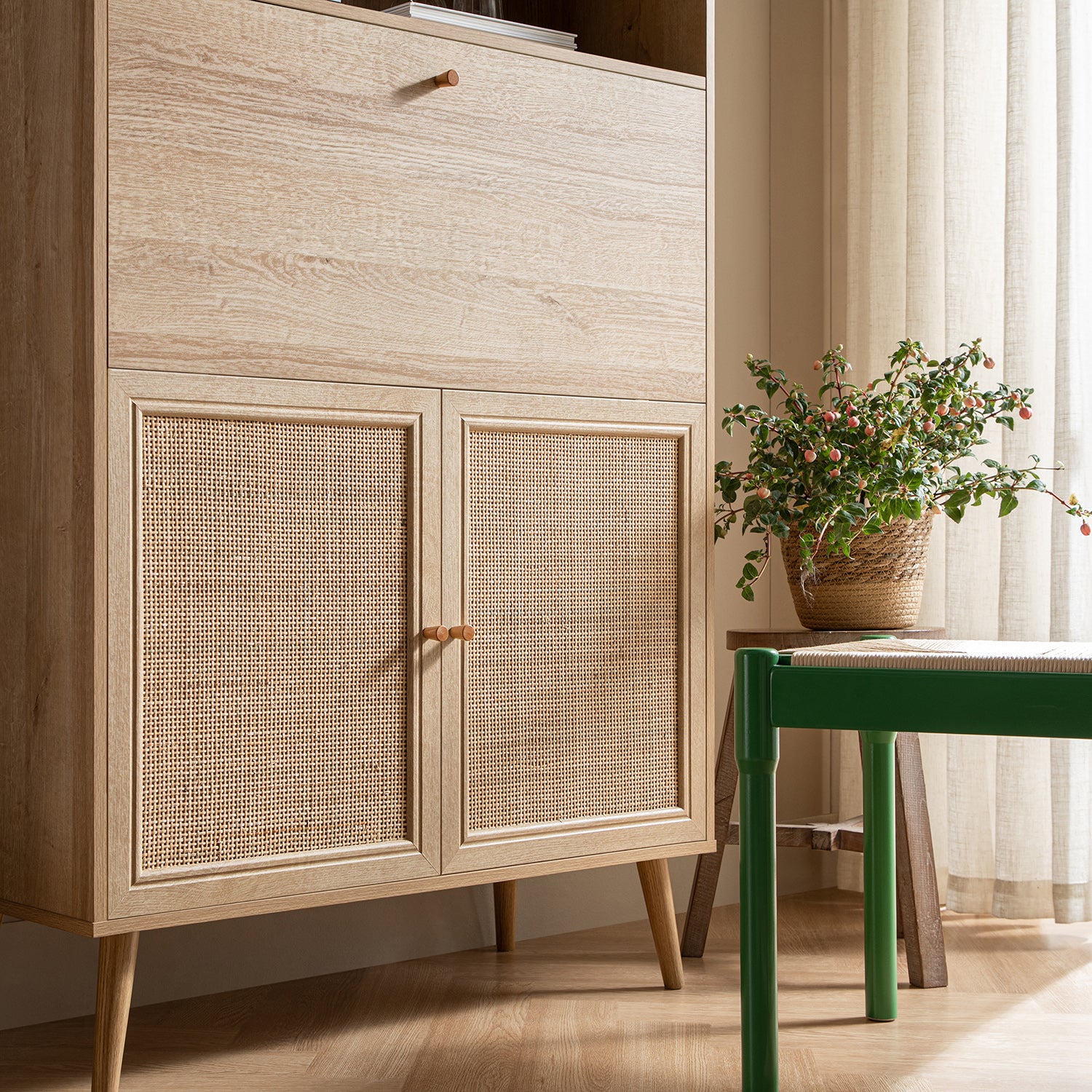 Frances Woven Rattan Writing Bureau, Natural - Image 5