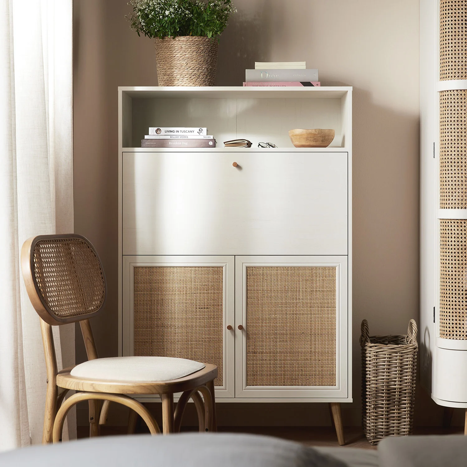 Frances Woven Rattan Writing Bureau, White - Image 4
