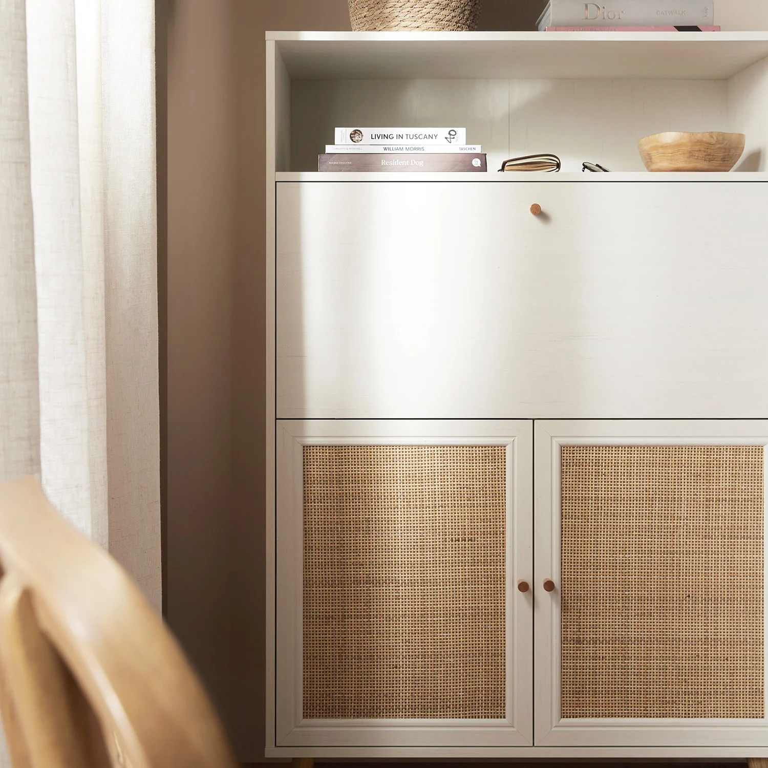 Frances Woven Rattan Writing Bureau, White - Image 6