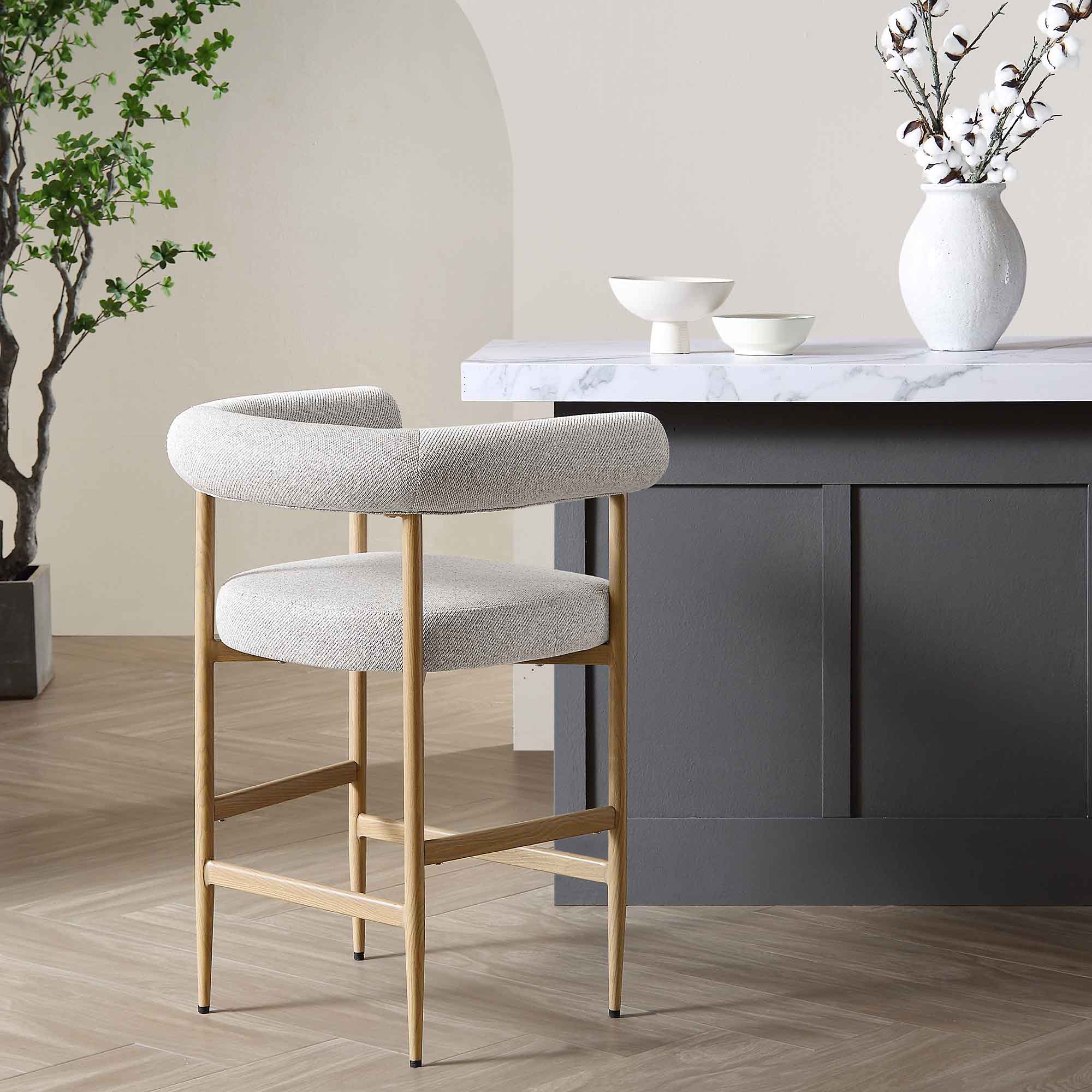 Fulbourn Beige Woven Counter Stool with Natural Wood Effect Legs - Image 2