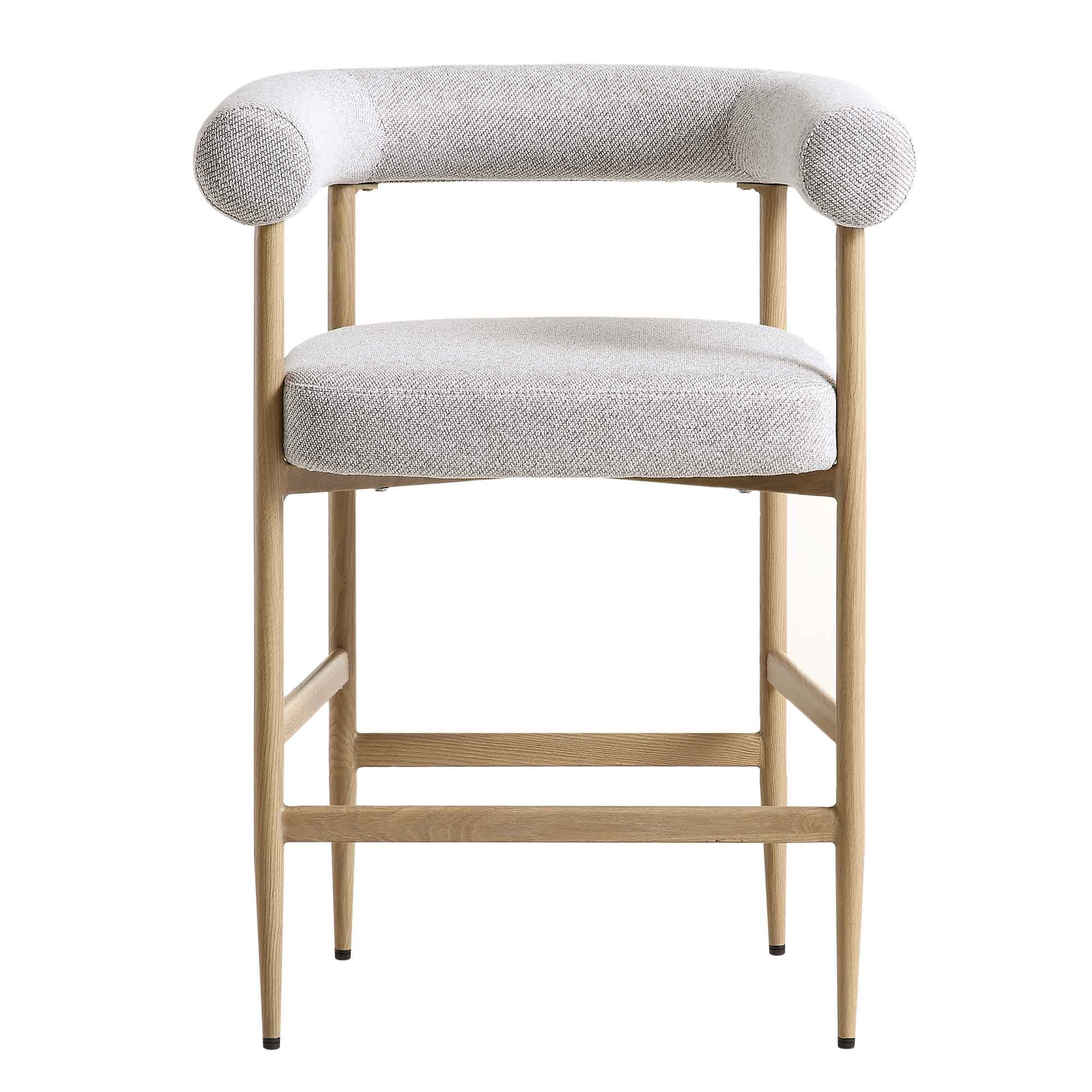 Fulbourn Beige Woven Counter Stool with Natural Wood Effect Legs - Image 3