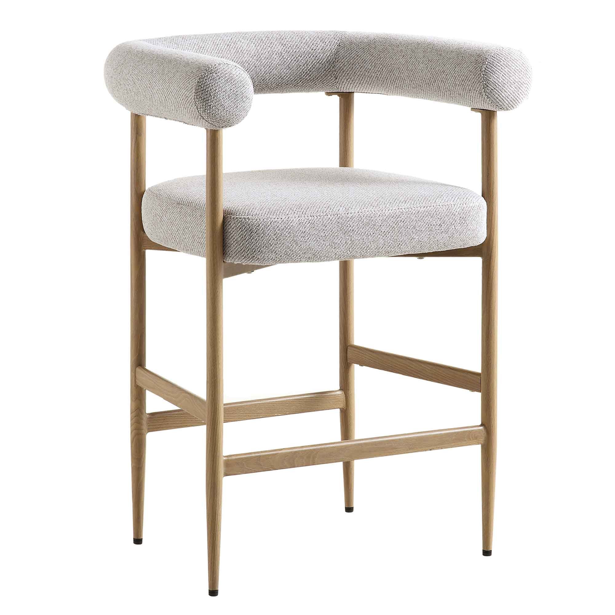 Fulbourn Beige Woven Counter Stool with Natural Wood Effect Legs - Image 4