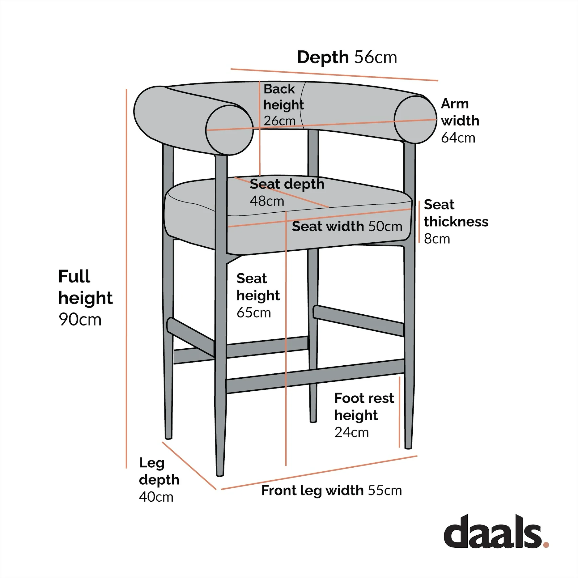 Fulbourn Rust Velvet Counter Stool with Black Legs - Image 5