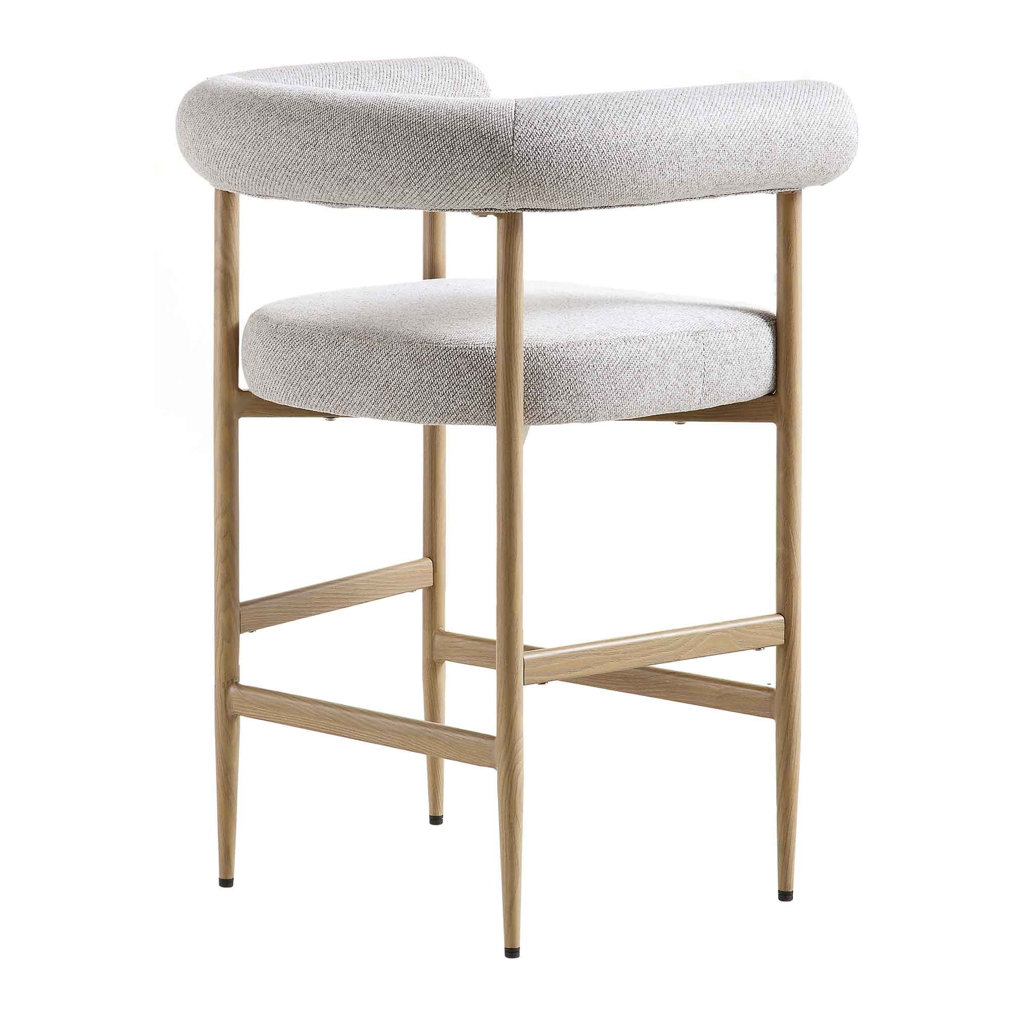 Fulbourn Beige Woven Counter Stool with Natural Wood Effect Legs - Image 7