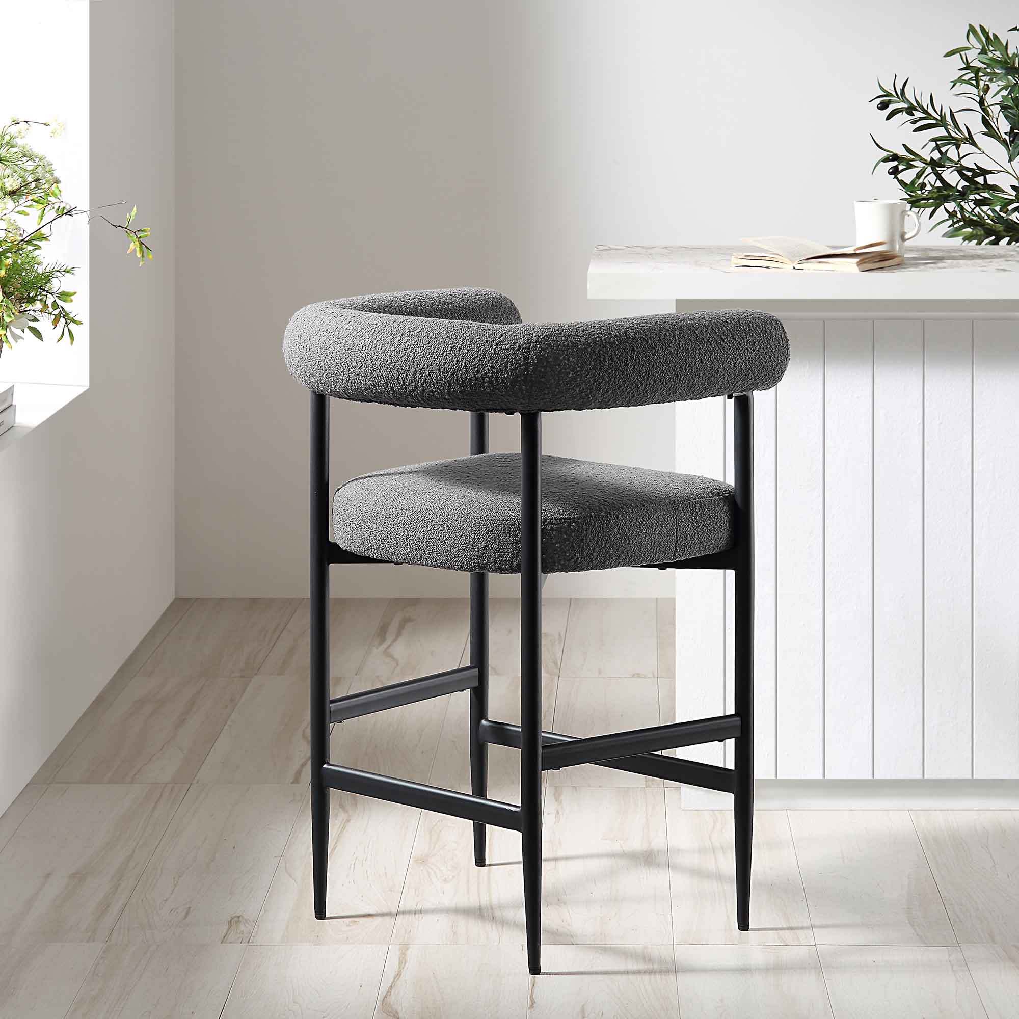 Fulbourn Charcoal Boucle Counter Stool with Black Metal Legs - Image 2