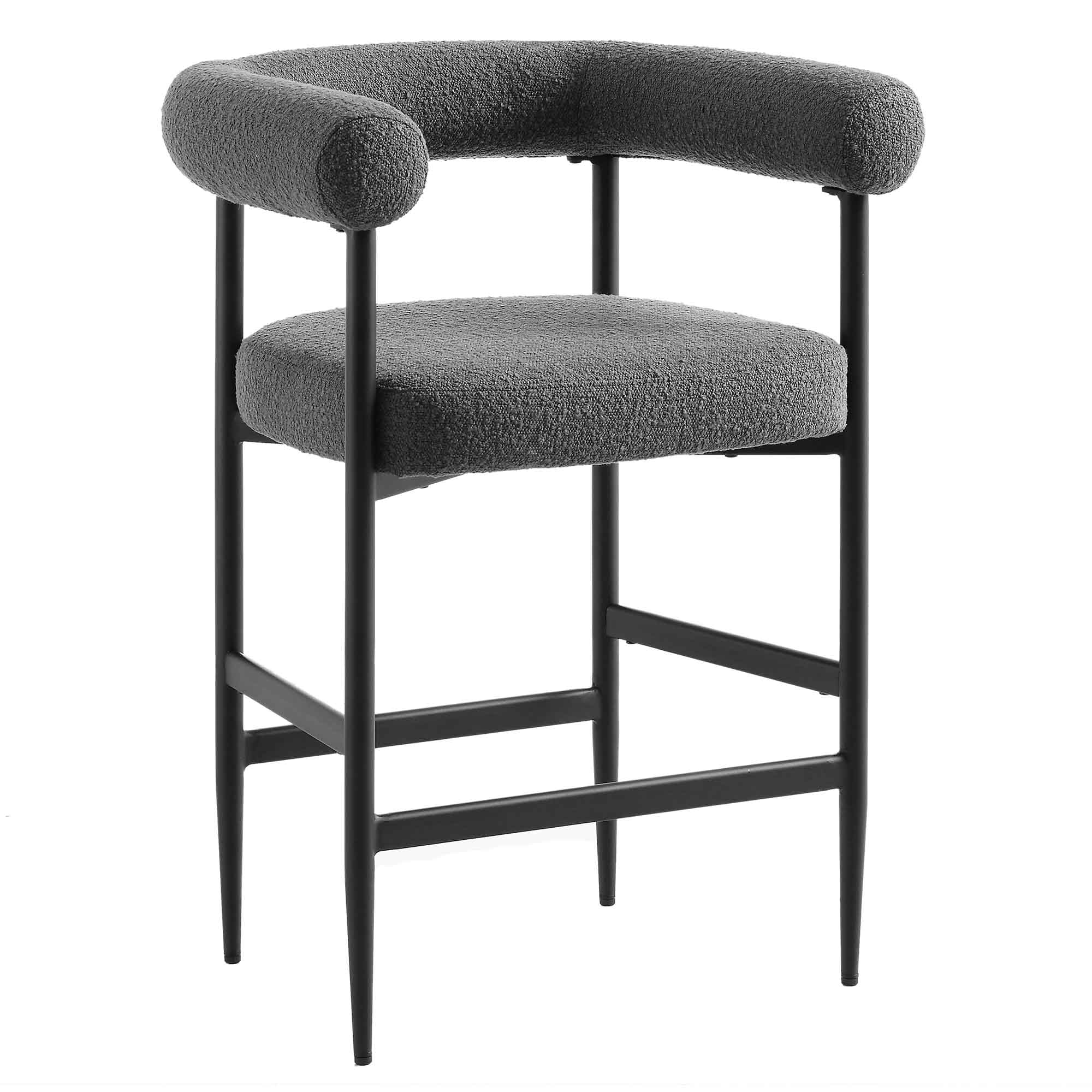 Fulbourn Charcoal Boucle Counter Stool with Black Metal Legs - Image 4