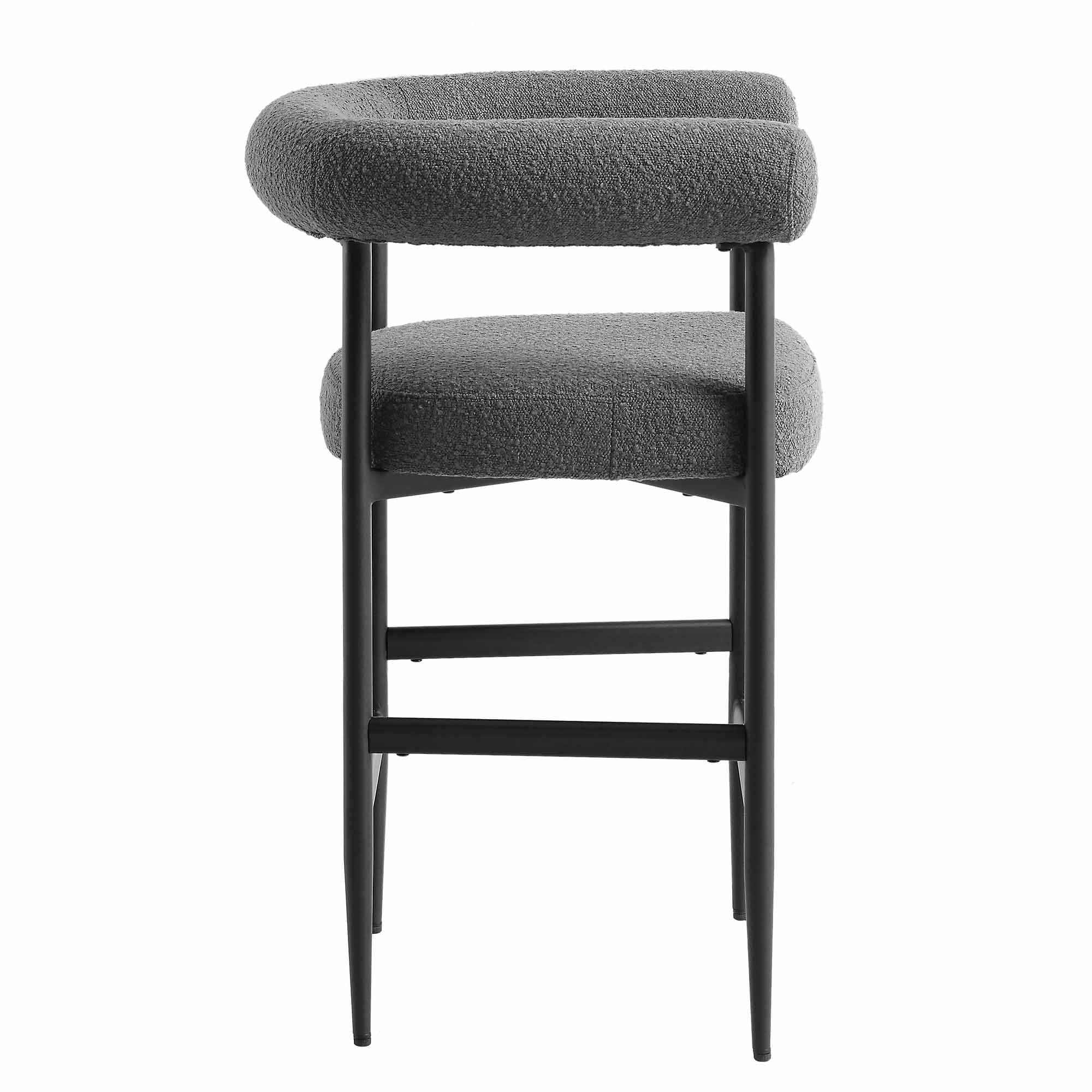 Fulbourn Charcoal Boucle Counter Stool with Black Metal Legs - Image 6