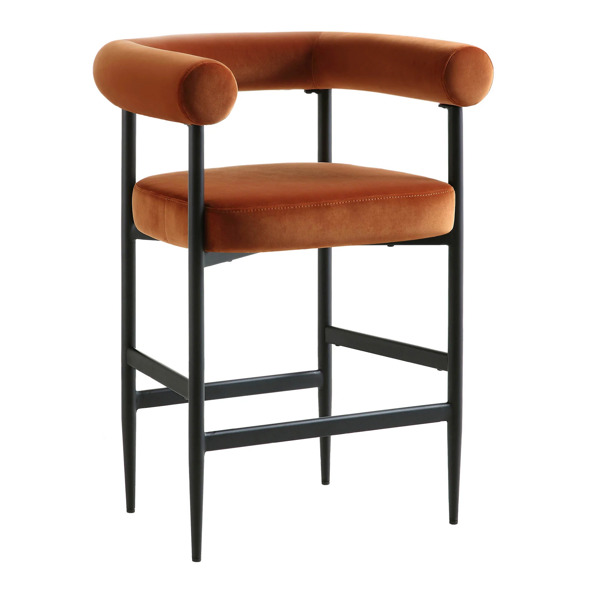 Fulbourn Rust Velvet Counter Stool with Black Legs - Image 4