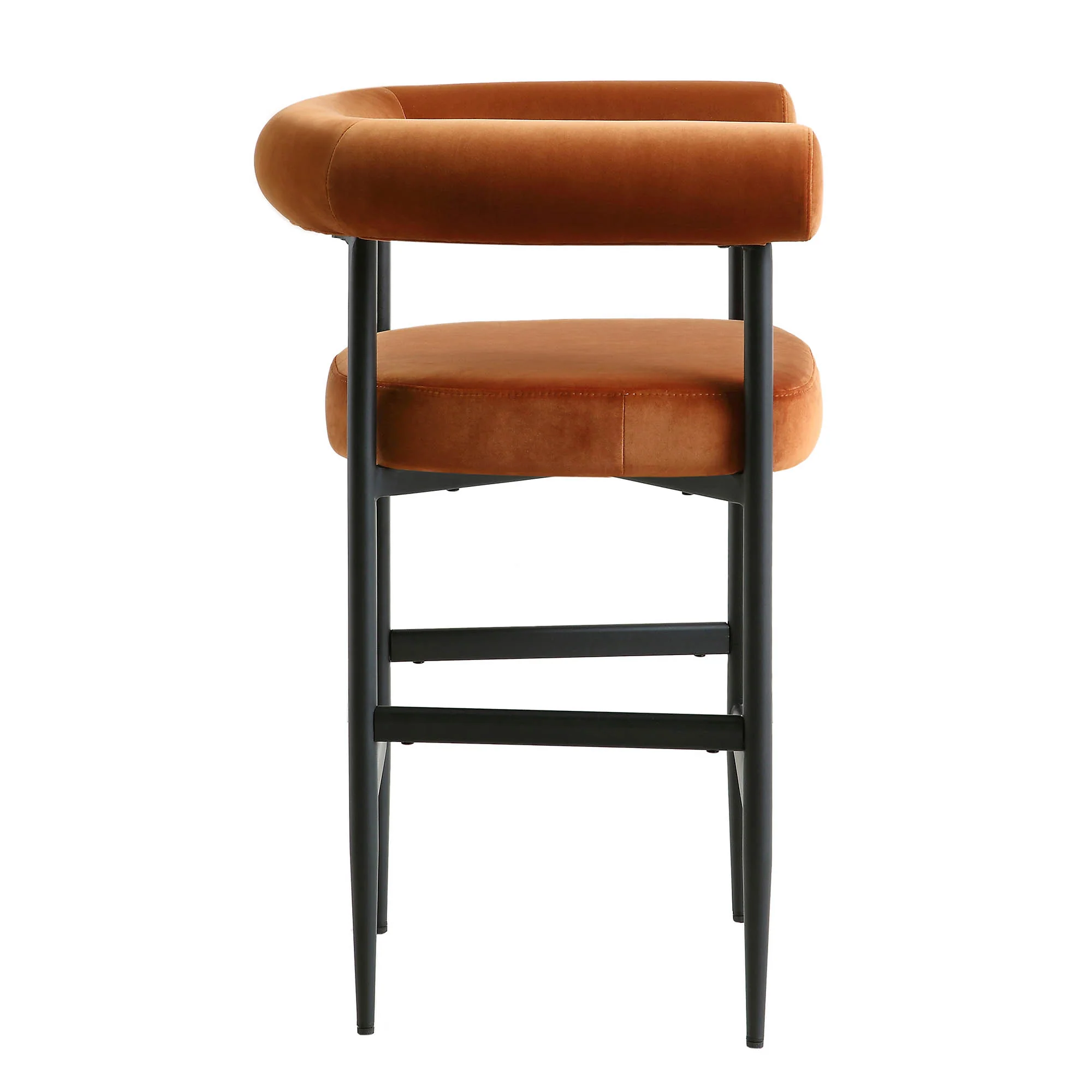 Fulbourn Rust Velvet Counter Stool with Black Legs - Image 6