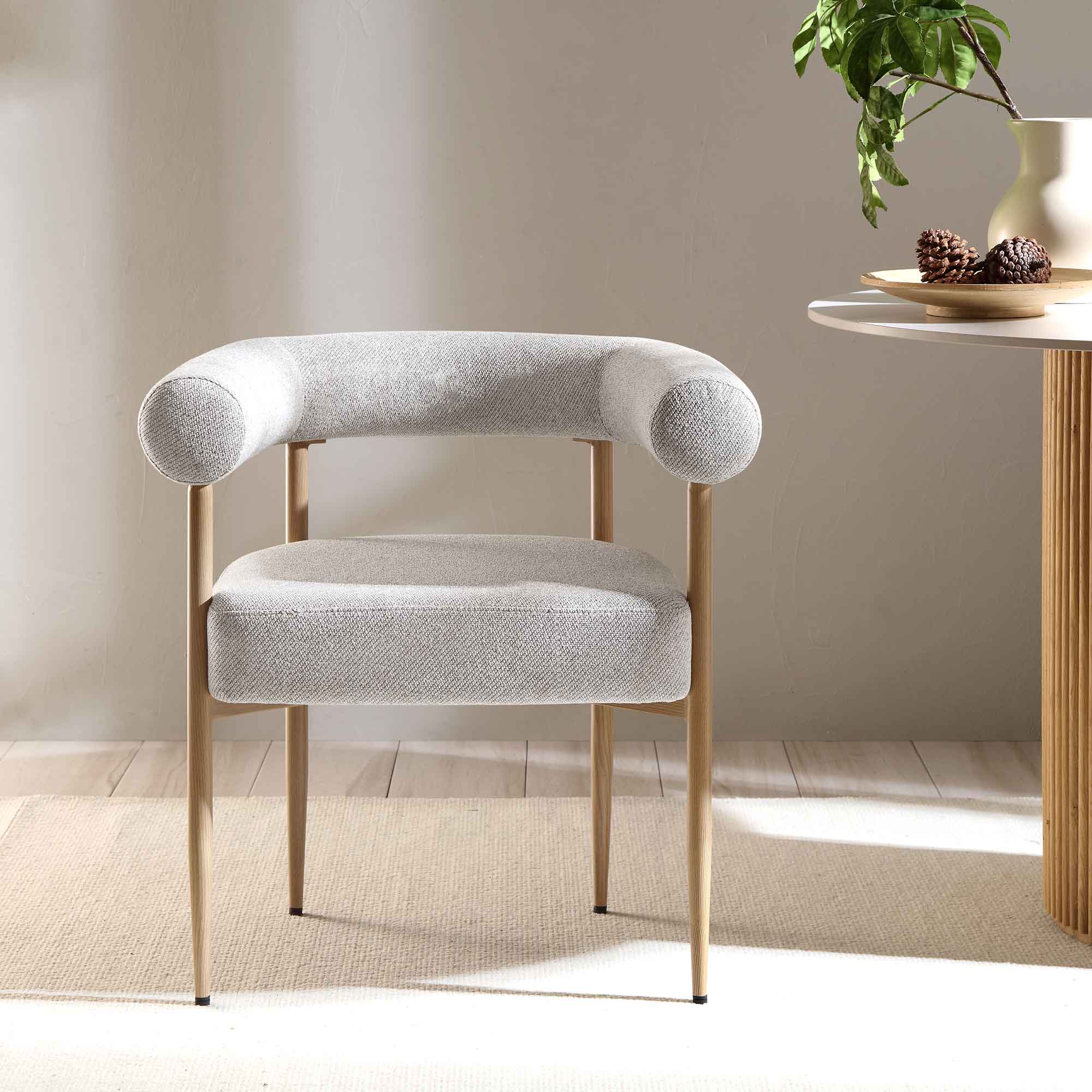 Fulbourn Beige Woven Dining Chair with Natural Wood Effect Legs - Image 2