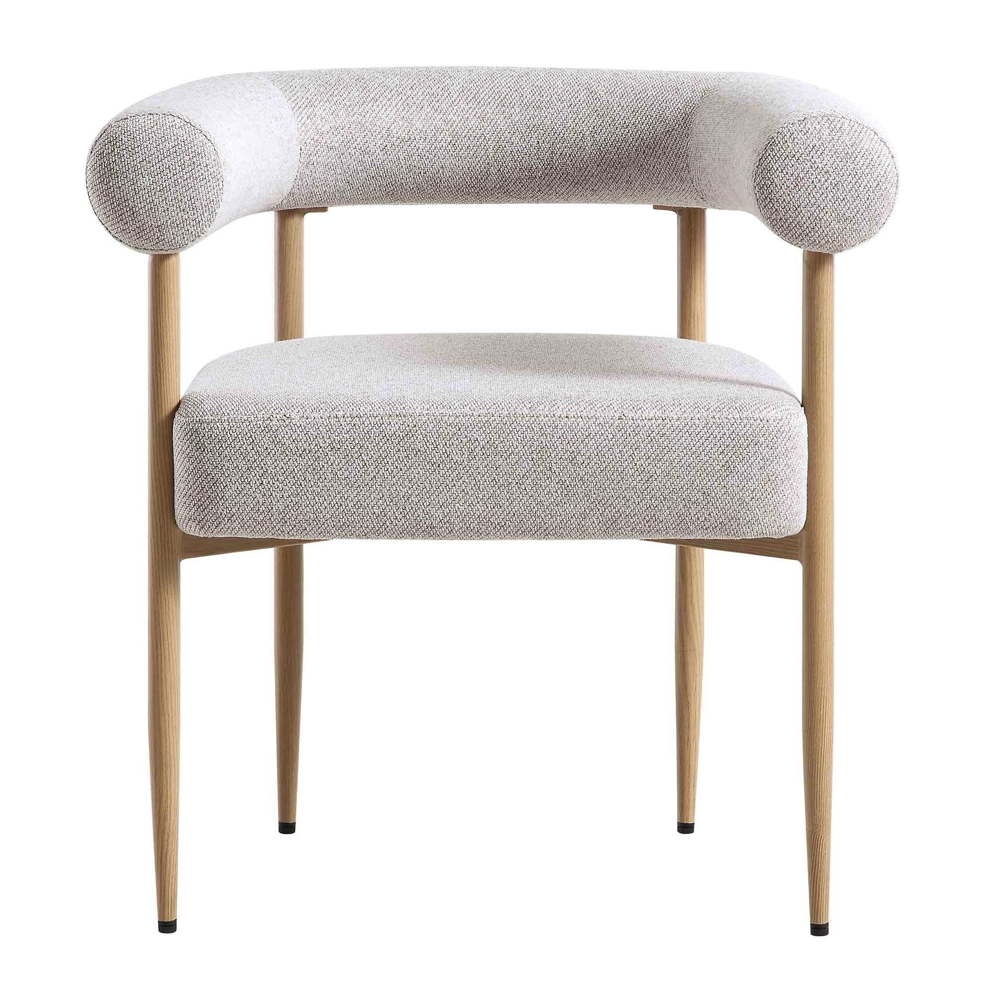 Fulbourn Beige Woven Dining Chair with Natural Wood Effect Legs - Image 3
