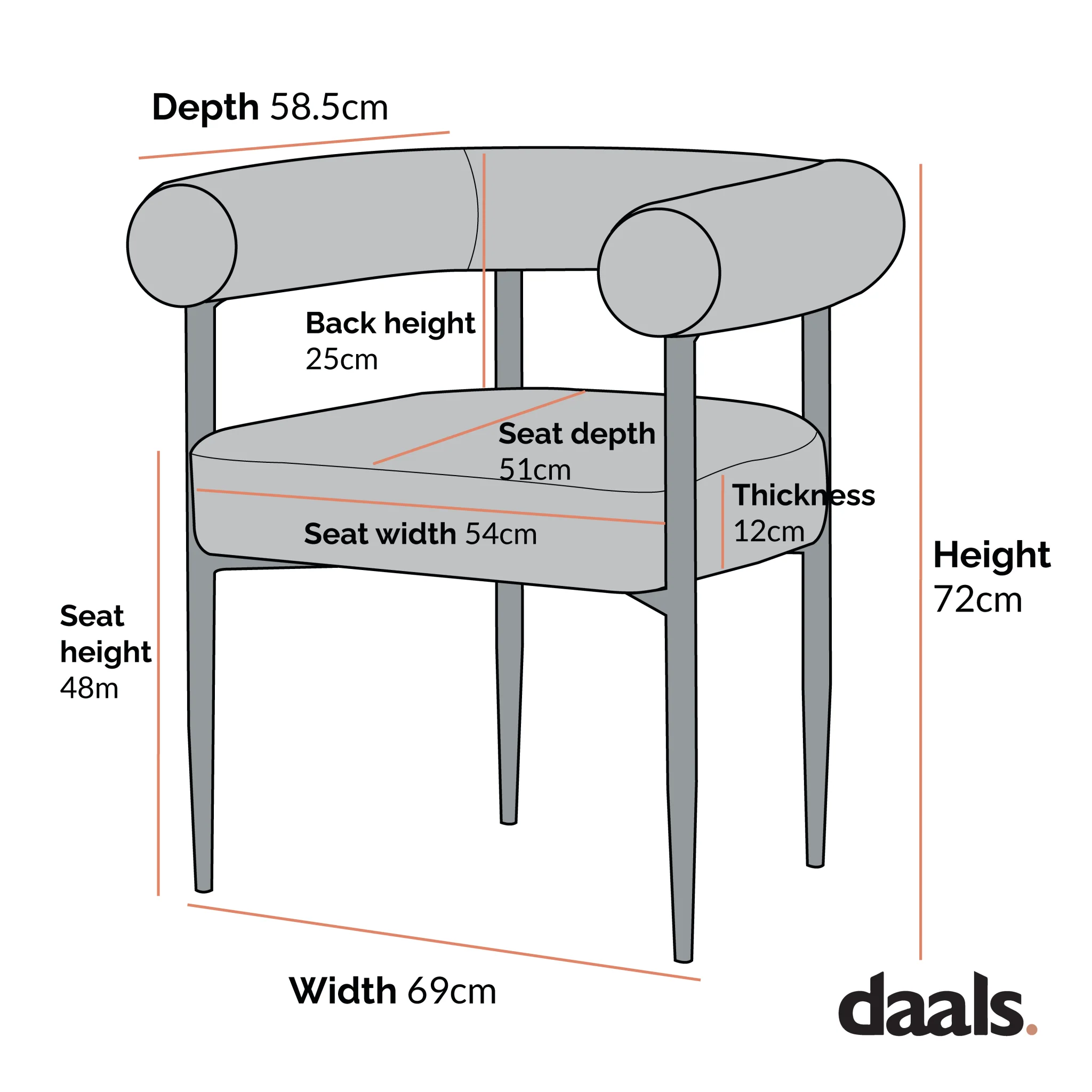 Fulbourn Rust Velvet Dining Chair with Black Legs - Image 6