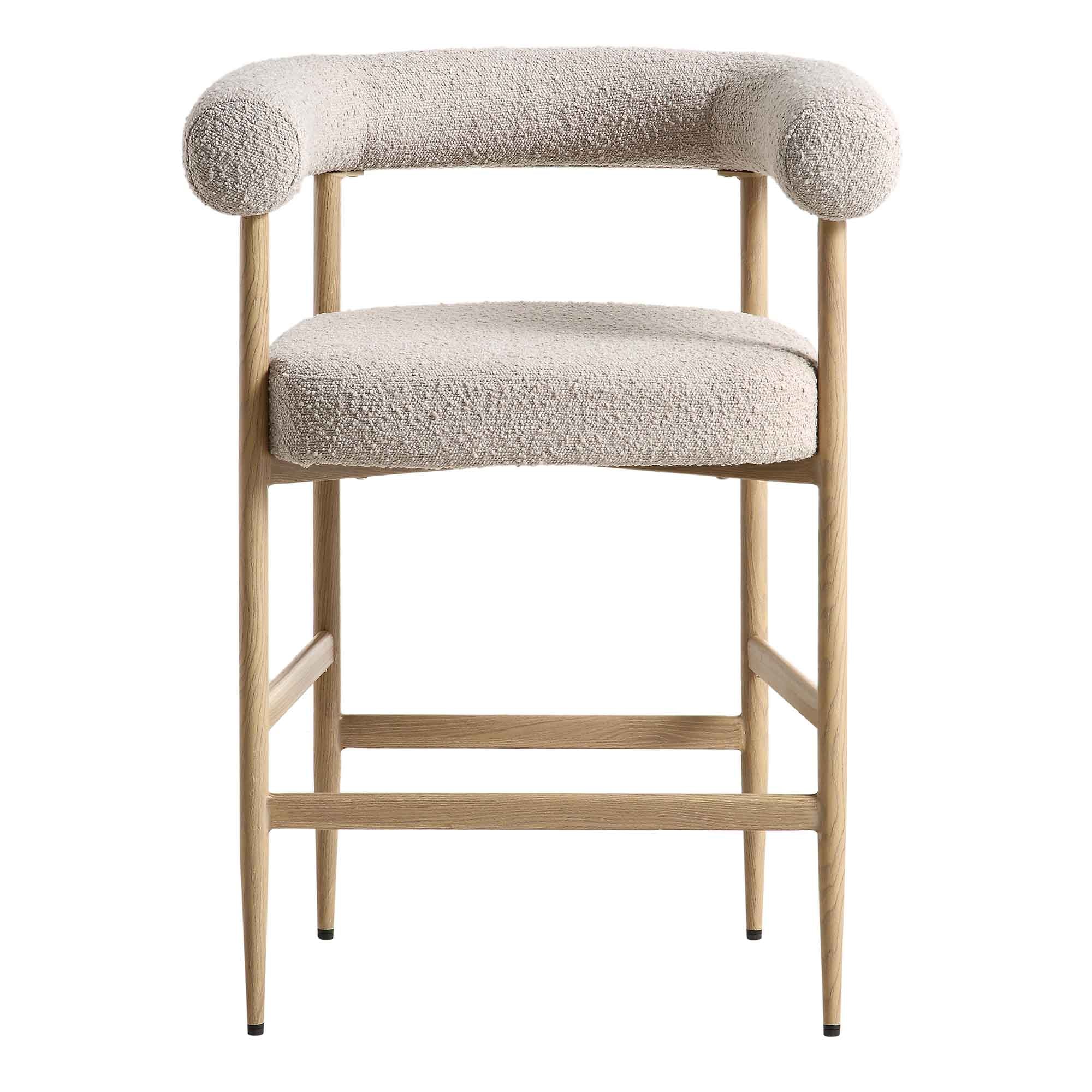 Fulbourn Taupe Boucle Counter Stool with Natural Wood Effect Legs - Image 3
