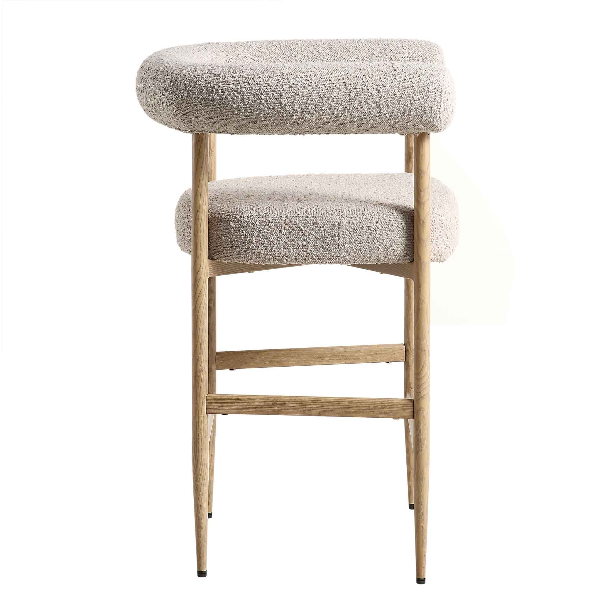 Fulbourn Taupe Boucle Counter Stool with Natural Wood Effect Legs - Image 6